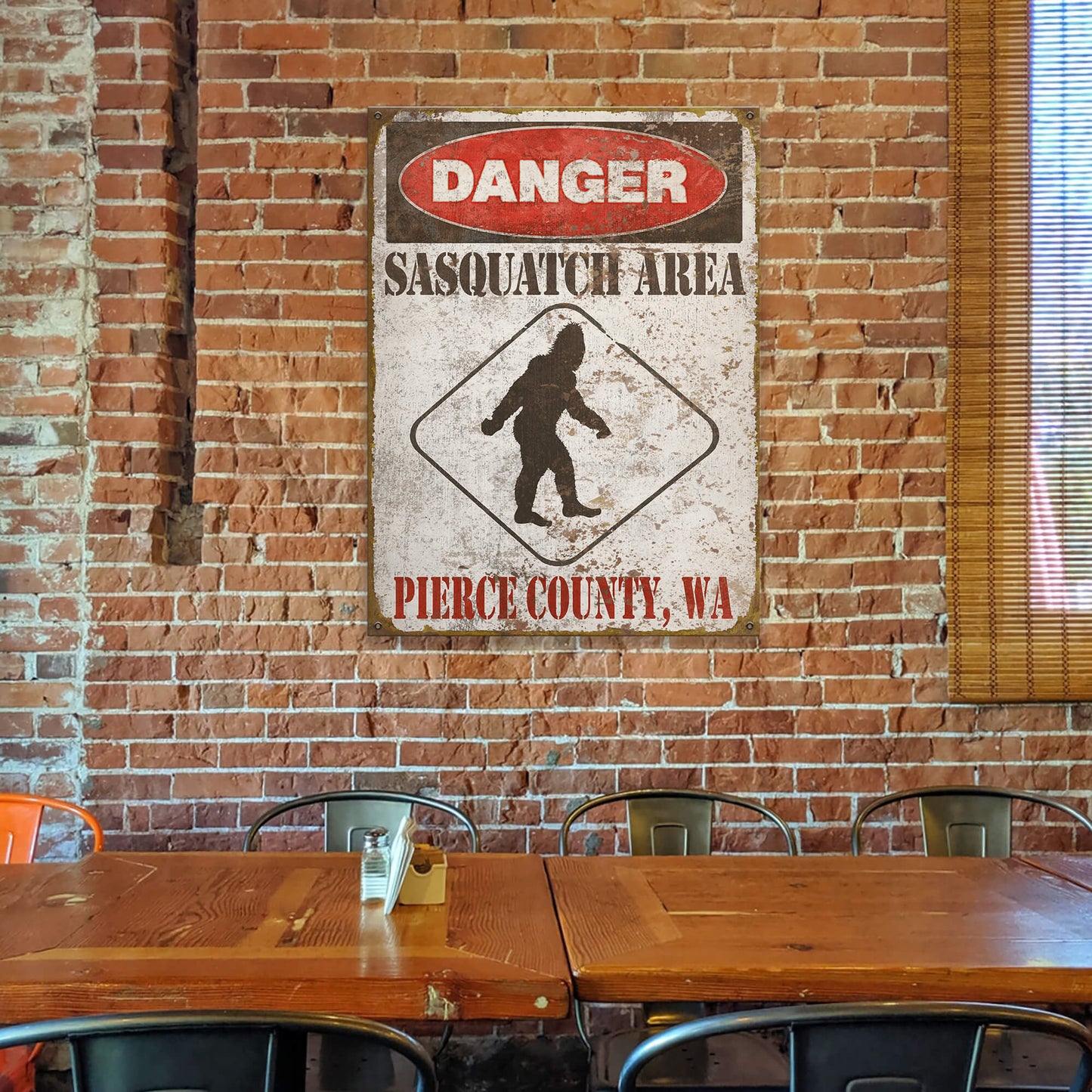 Sasquatch Warning Sign - Wood & Metal Wall Art