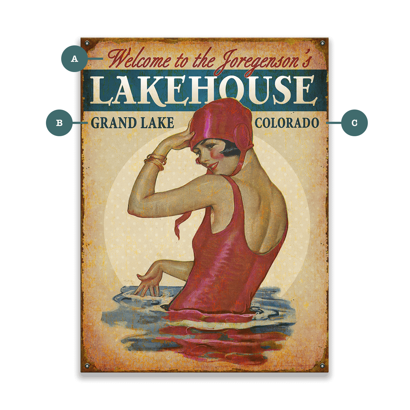 Lakehouse Babe in Burgundy - Wood & Metal Wall Art