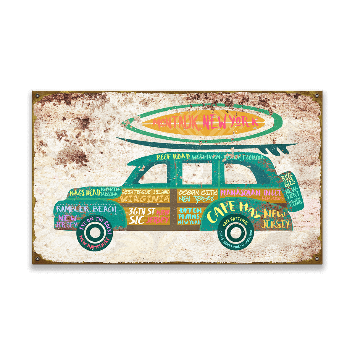 Surf Spots Woody: East Coast - Wood & Metal Wall Art