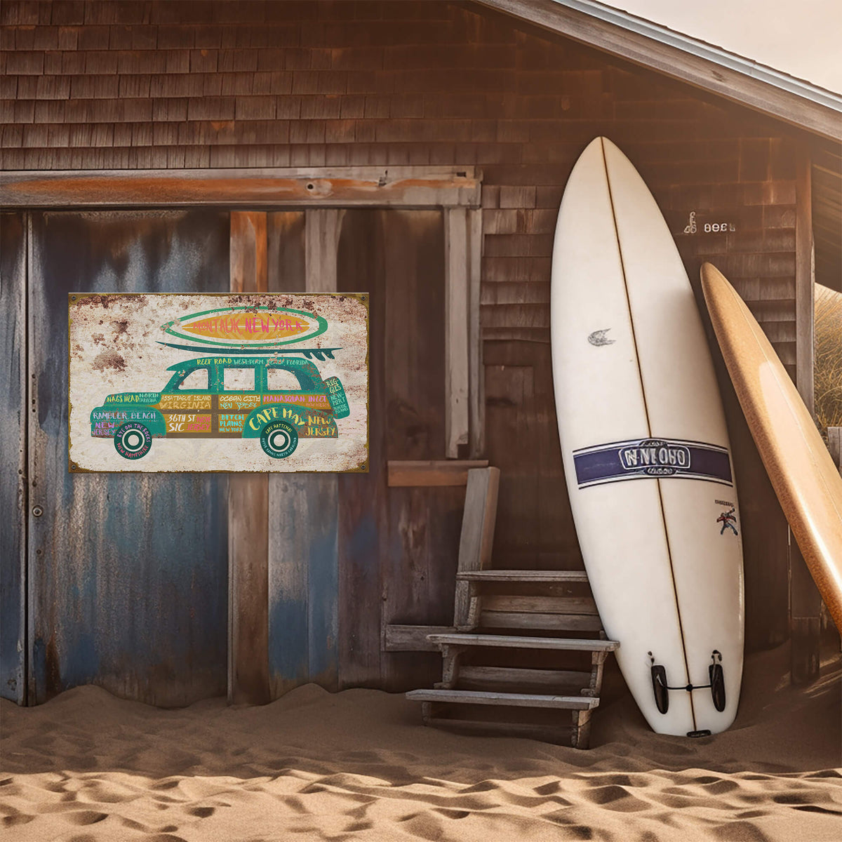 Surf Spots Woody: East Coast - Wood & Metal Wall Art