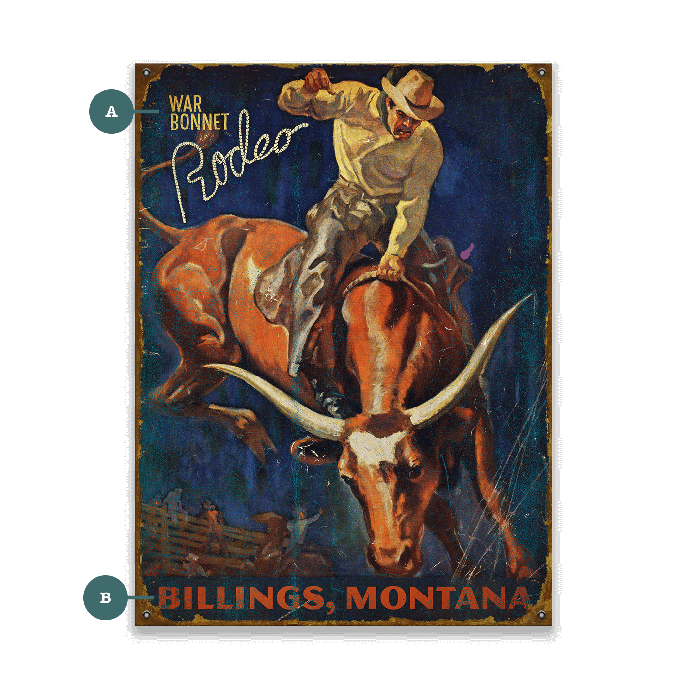 Rodeo Bull Rider - Wood & Metal Wall Art