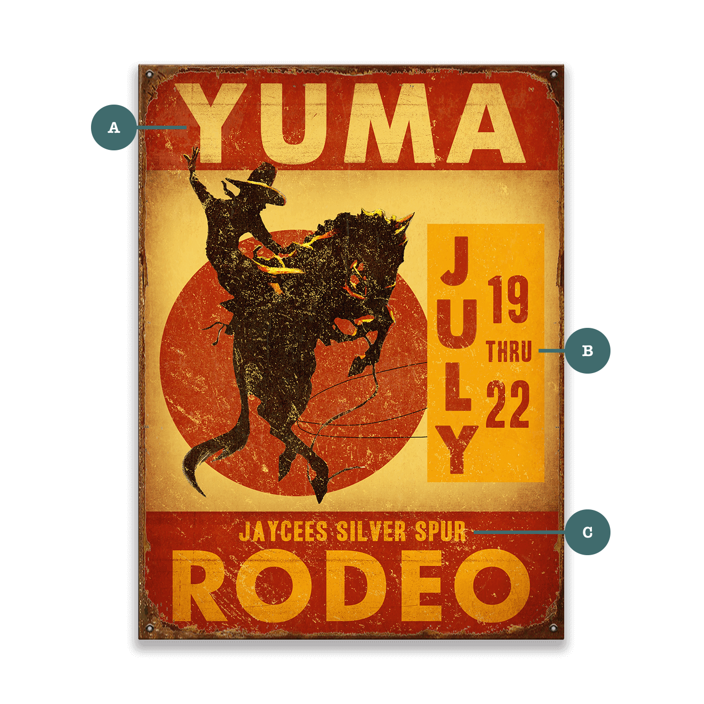 Yellow and Red Rodeo Sign - Wood & Metal Wall Art