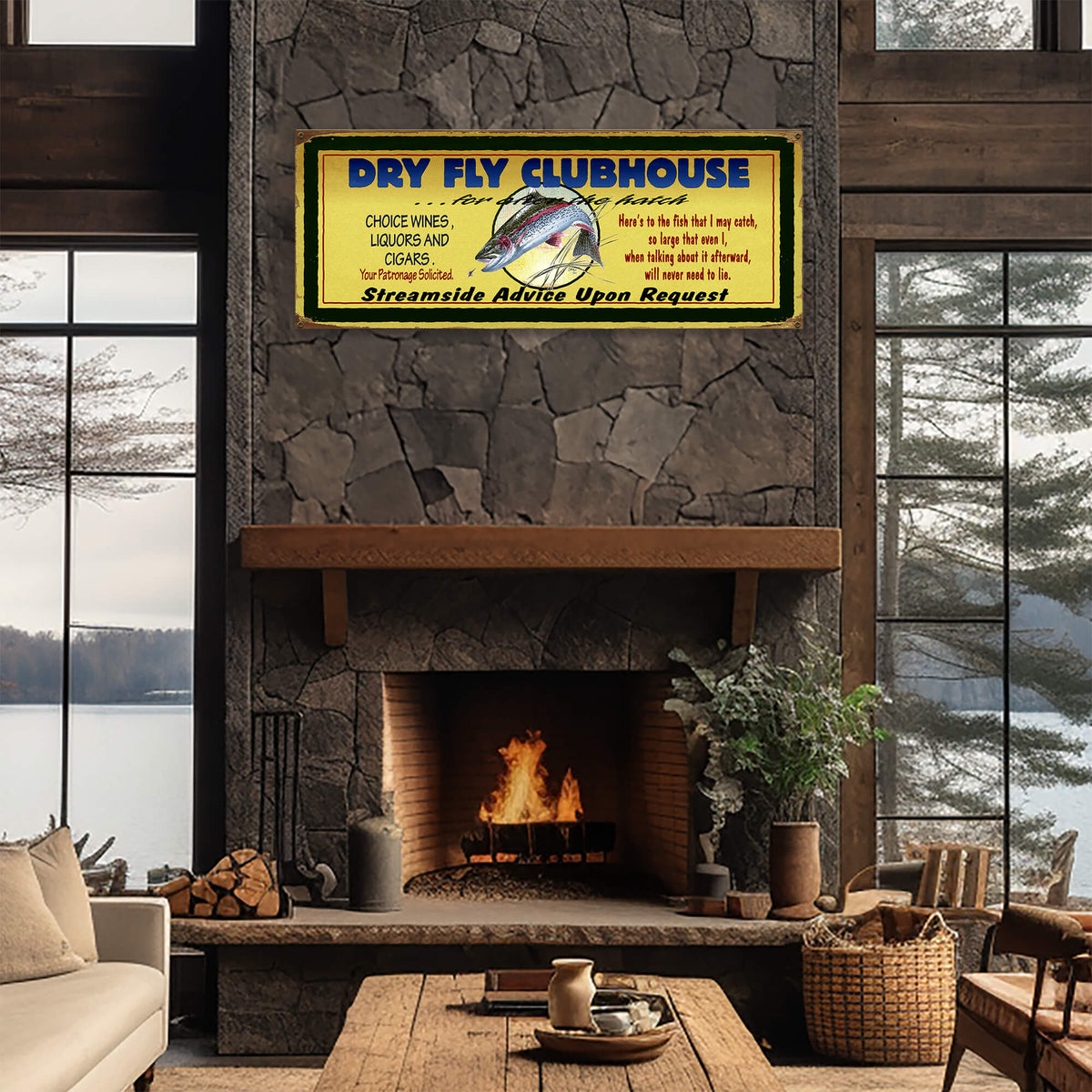Dry Fly Fisherman's Clubhouse - Wood & Metal Wall Art