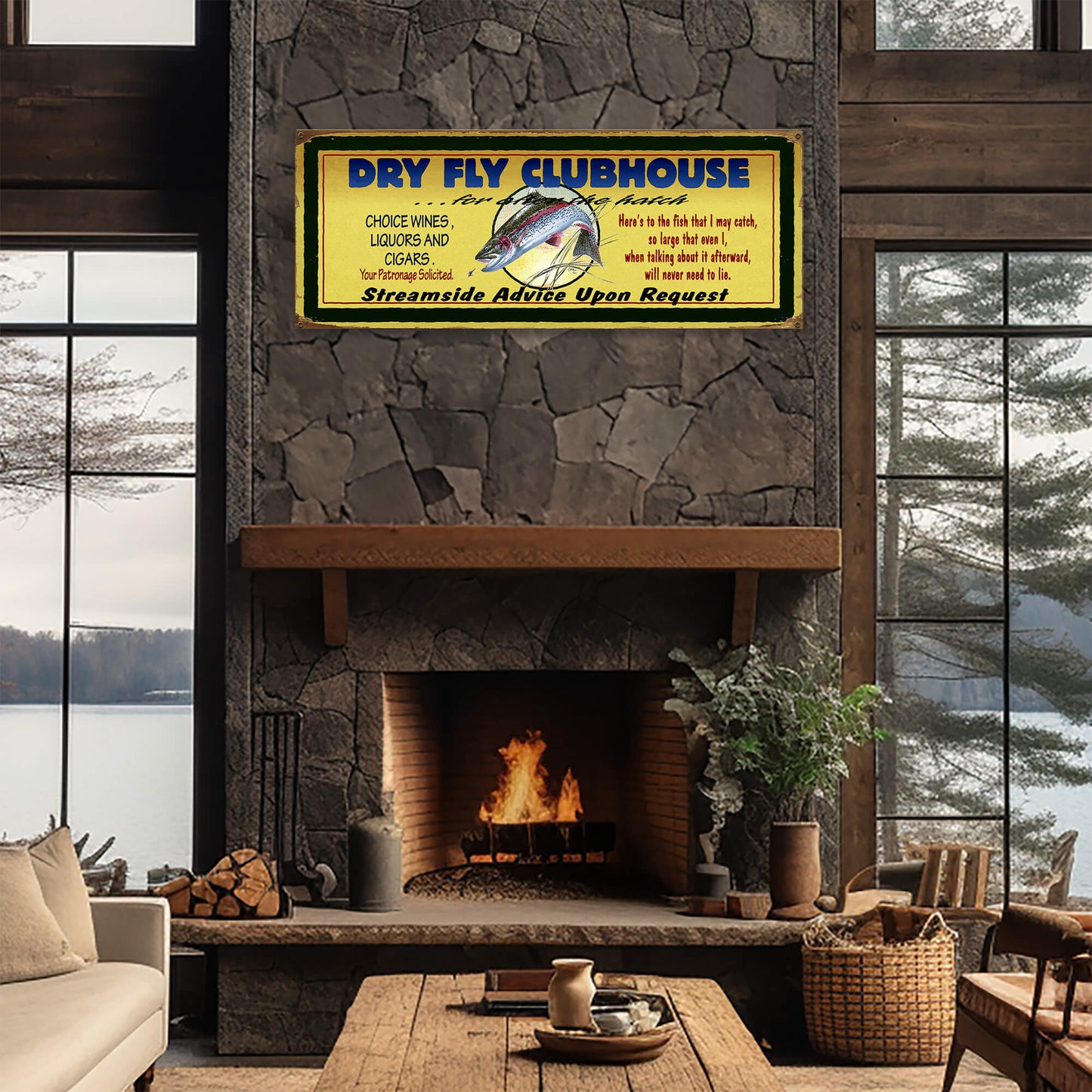 Dry Fly Fisherman's Clubhouse - Wood & Metal Wall Art