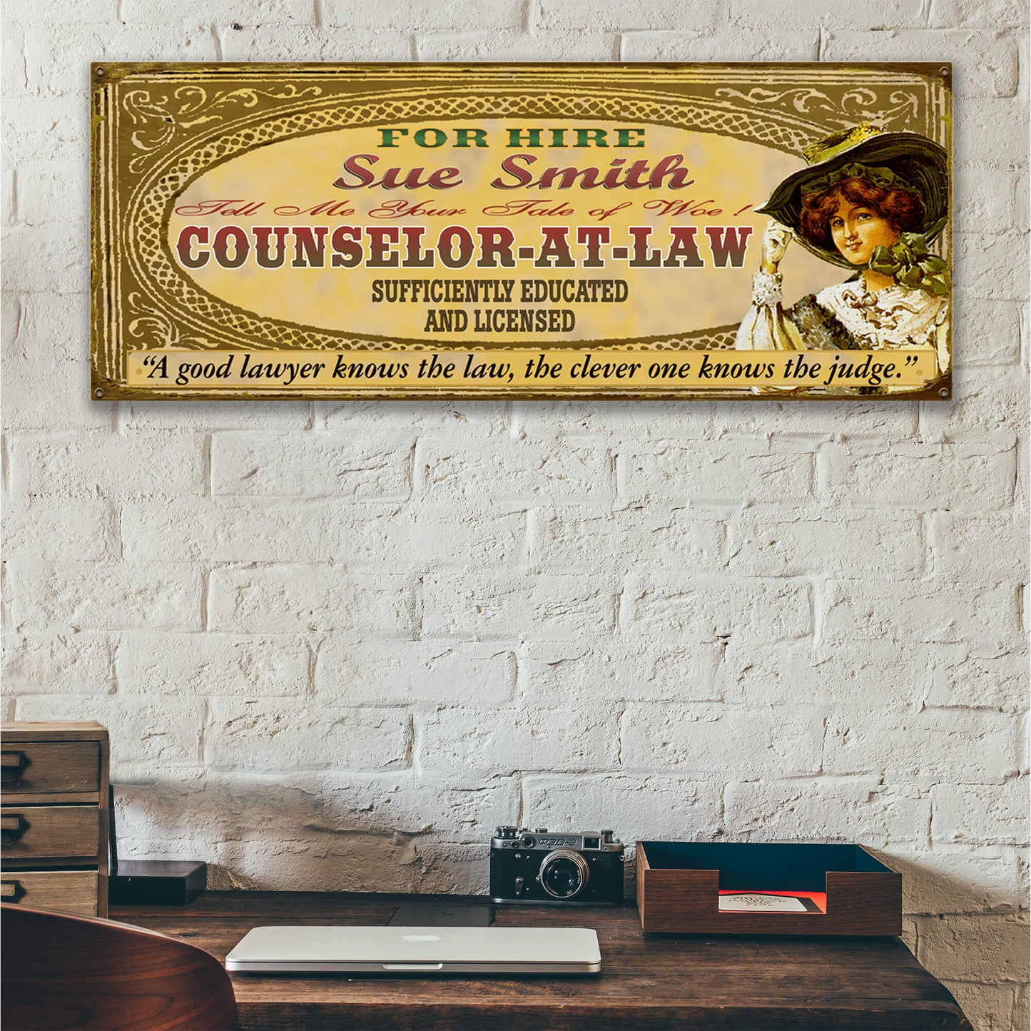 Legal Office - Counselor-at-Law: Female (Personalized) - Wood & Metal Wall Art