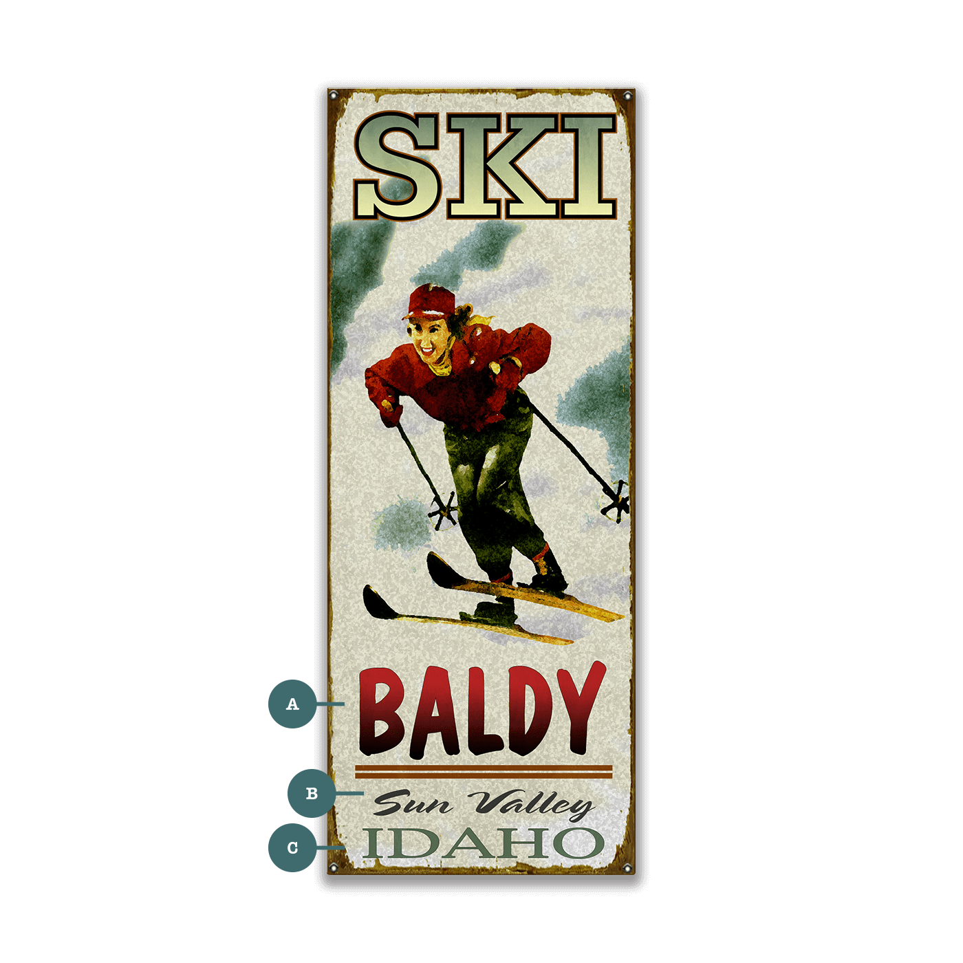 Mountain Momentum: Female Skier - Wood & Metal Wall Art