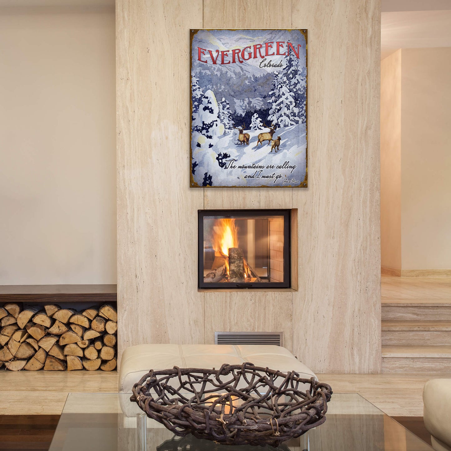 Winter Elk: The Mountains are Calling - Wood & Metal Wall Art