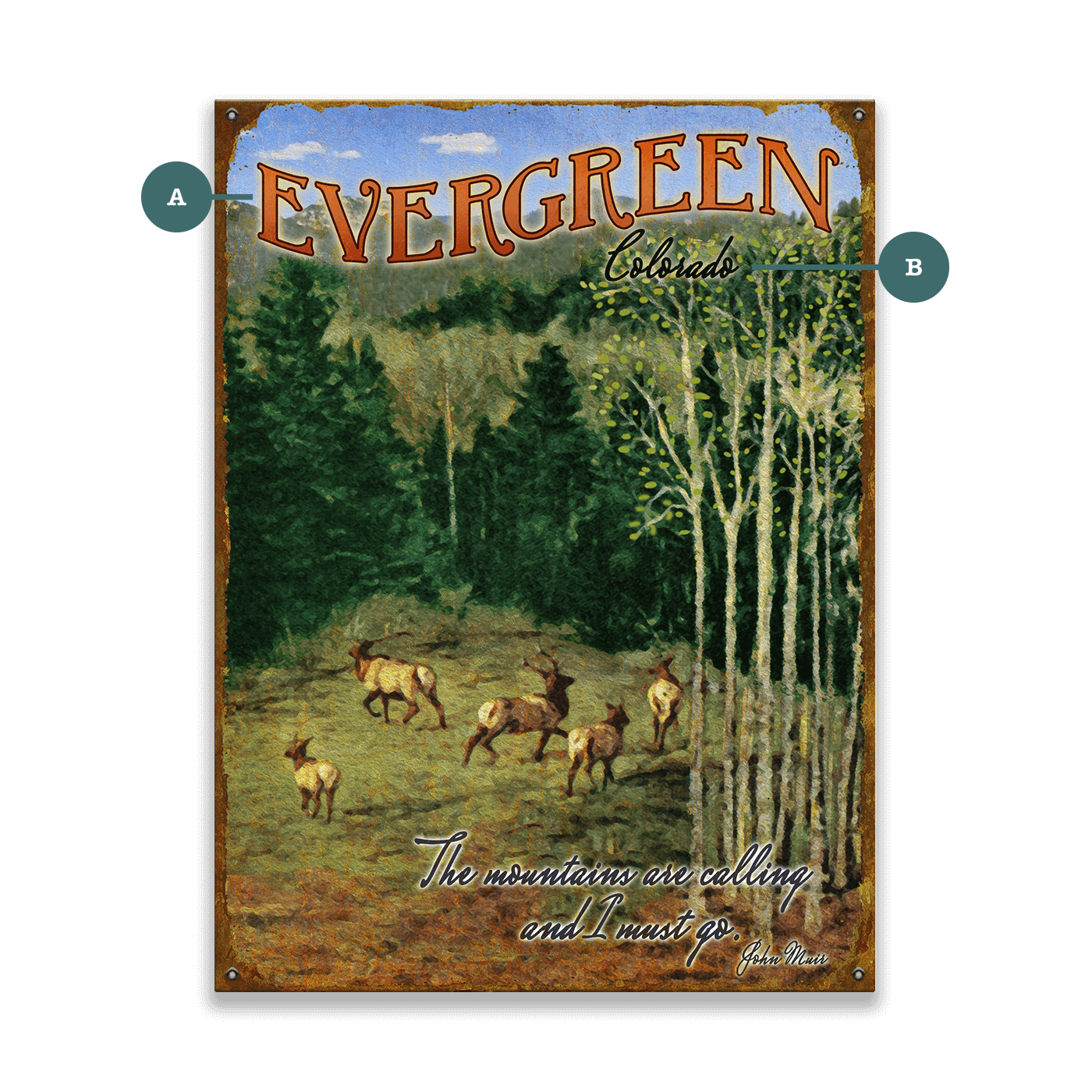 Summer Elk: The Mountains are Calling - Wood & Metal Wall Art