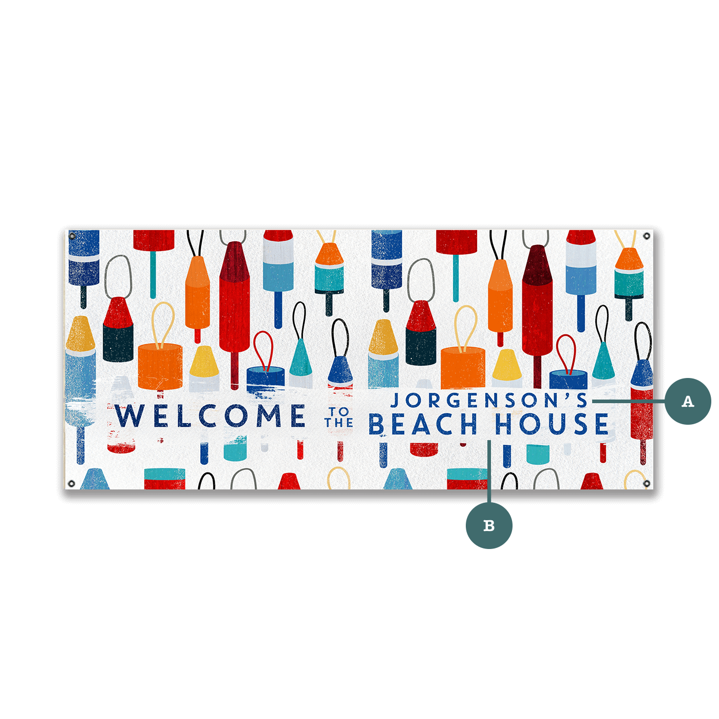 Beach House Buoy Welcome: Personalized - Wood & Metal Wall Art