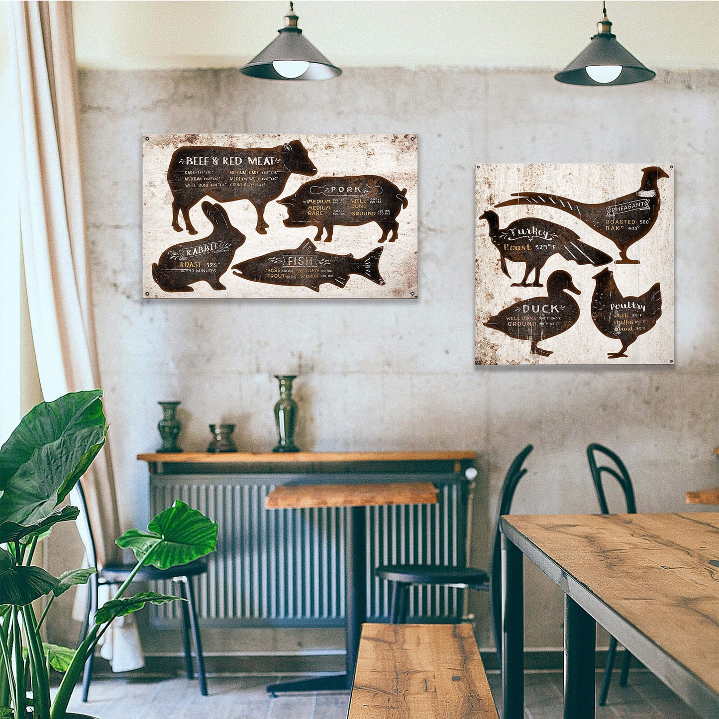 Meat and Seafood Cooking Temps - Wood & Metal Wall Art