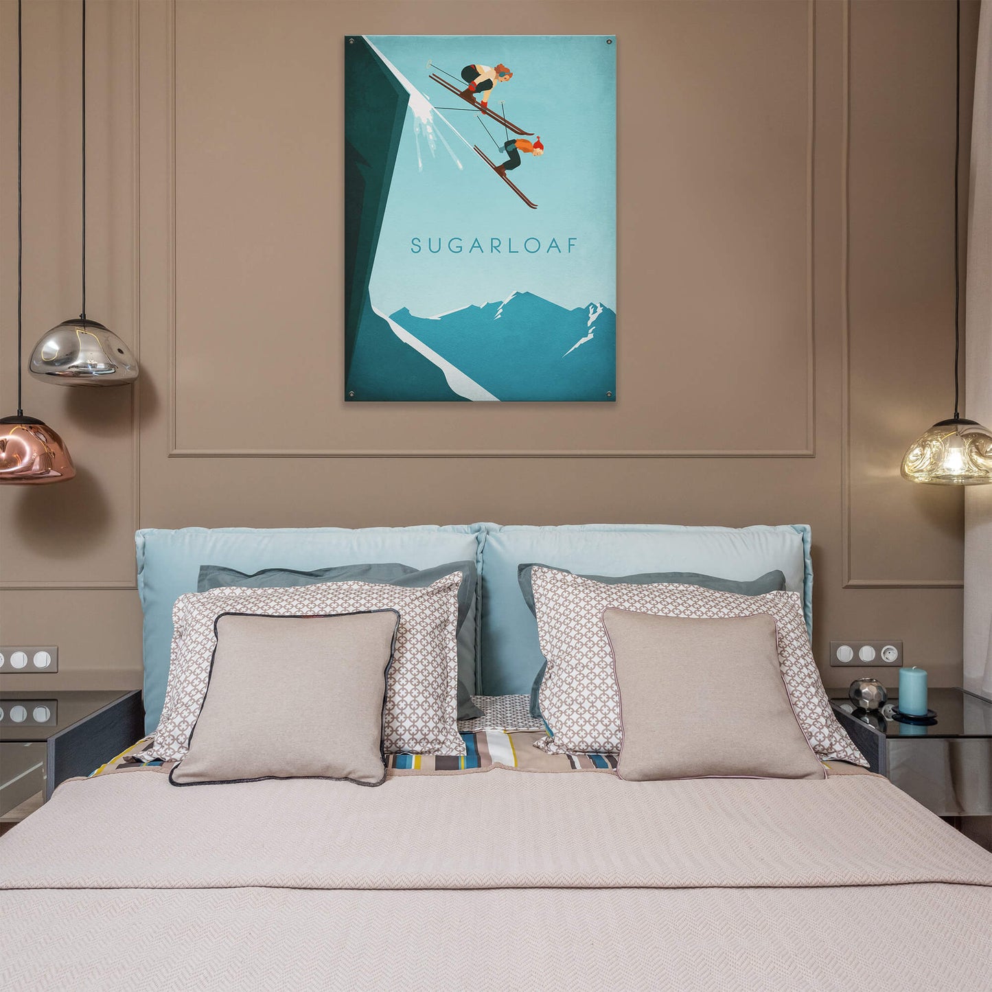 Skiing Off the Cliff - Wood & Metal Wall Art