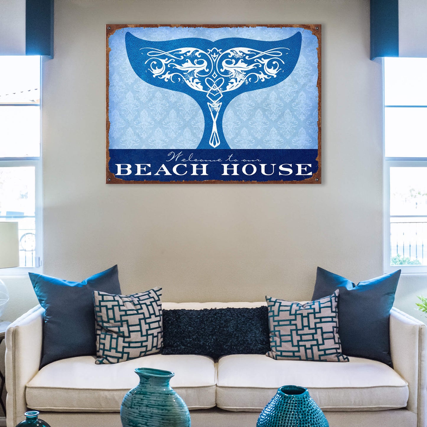 Whale Tail Welcome - Wood & Metal Wall Art