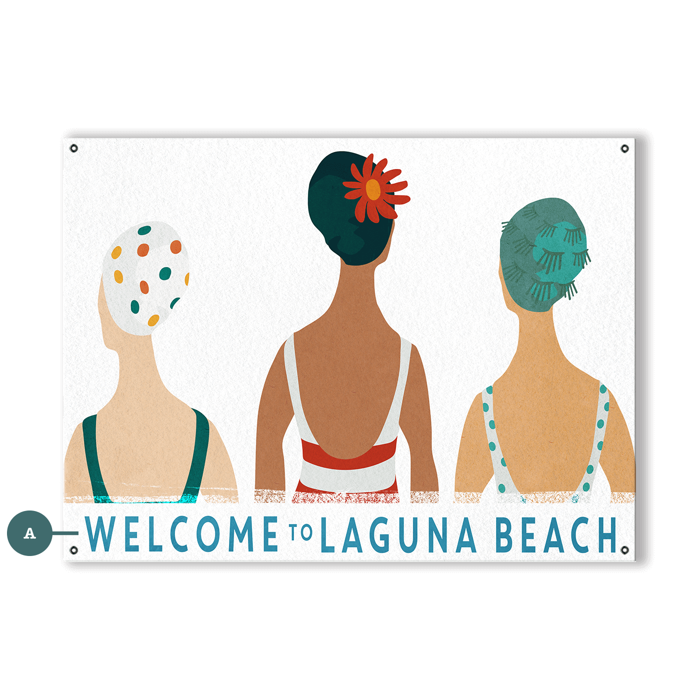 3 Swim Cap Ladies - Wood & Metal Wall Art