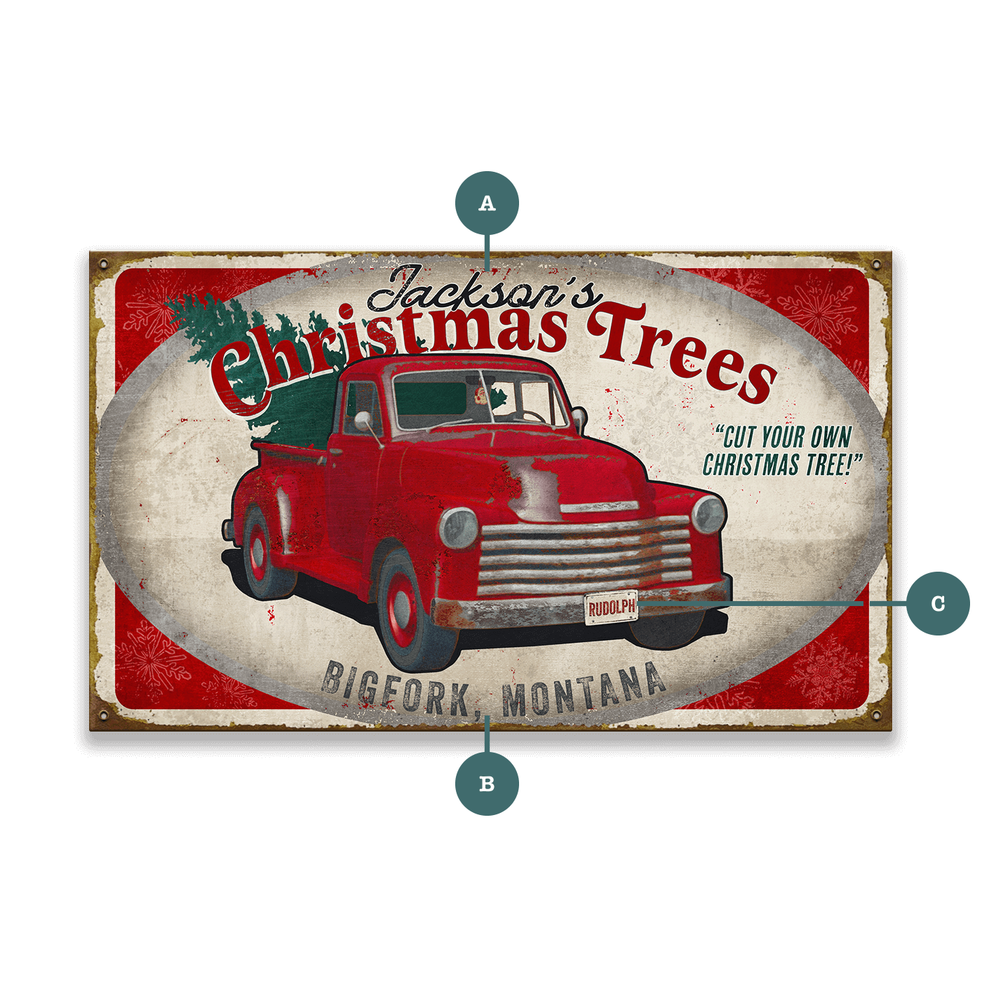 Christmas Tree Truck: Personalized - Wood & Metal Wall Art