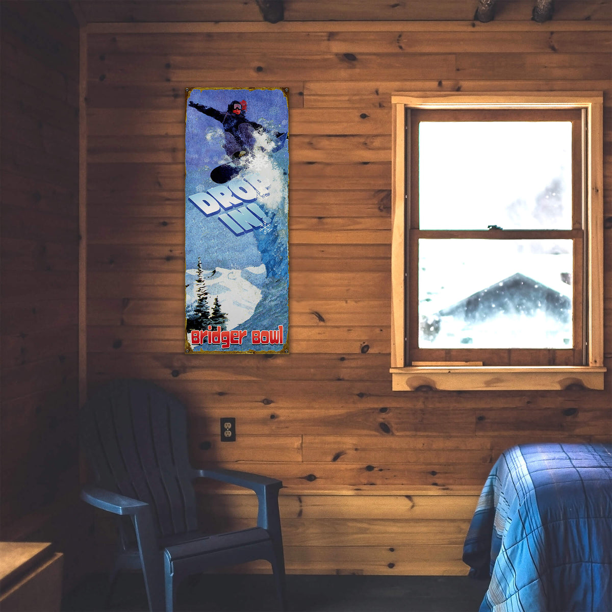 Drop In Snowboarder - Wood & Metal Wall Art