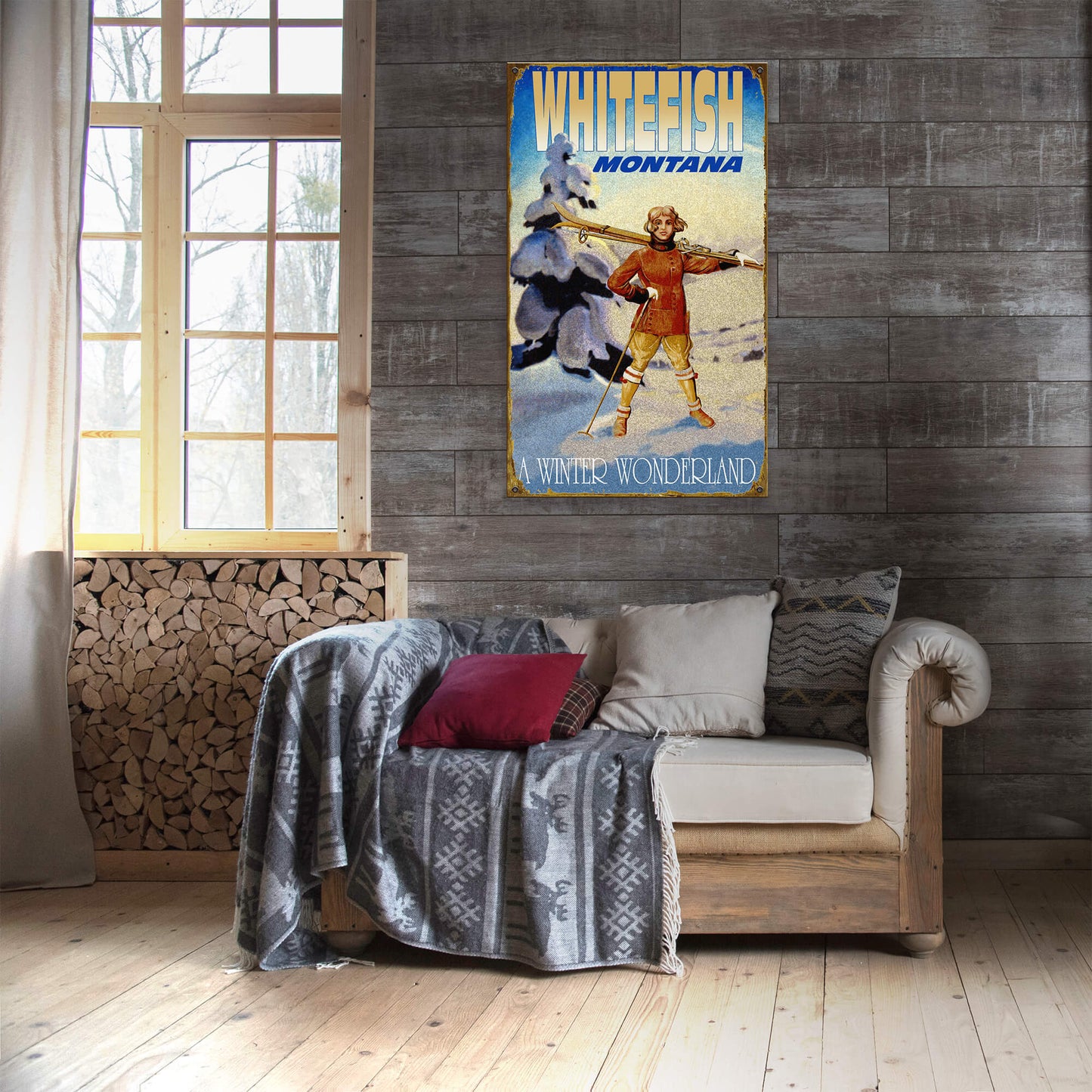 Winter Wonderland Ski Girl - Wood & Metal Wall Art