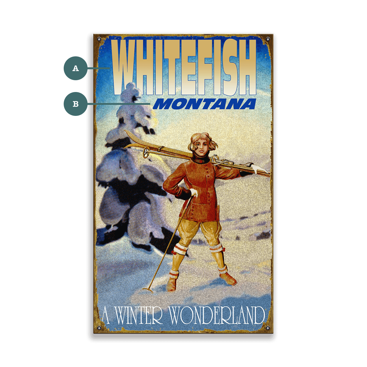 Winter Wonderland Ski Girl - Wood & Metal Wall Art