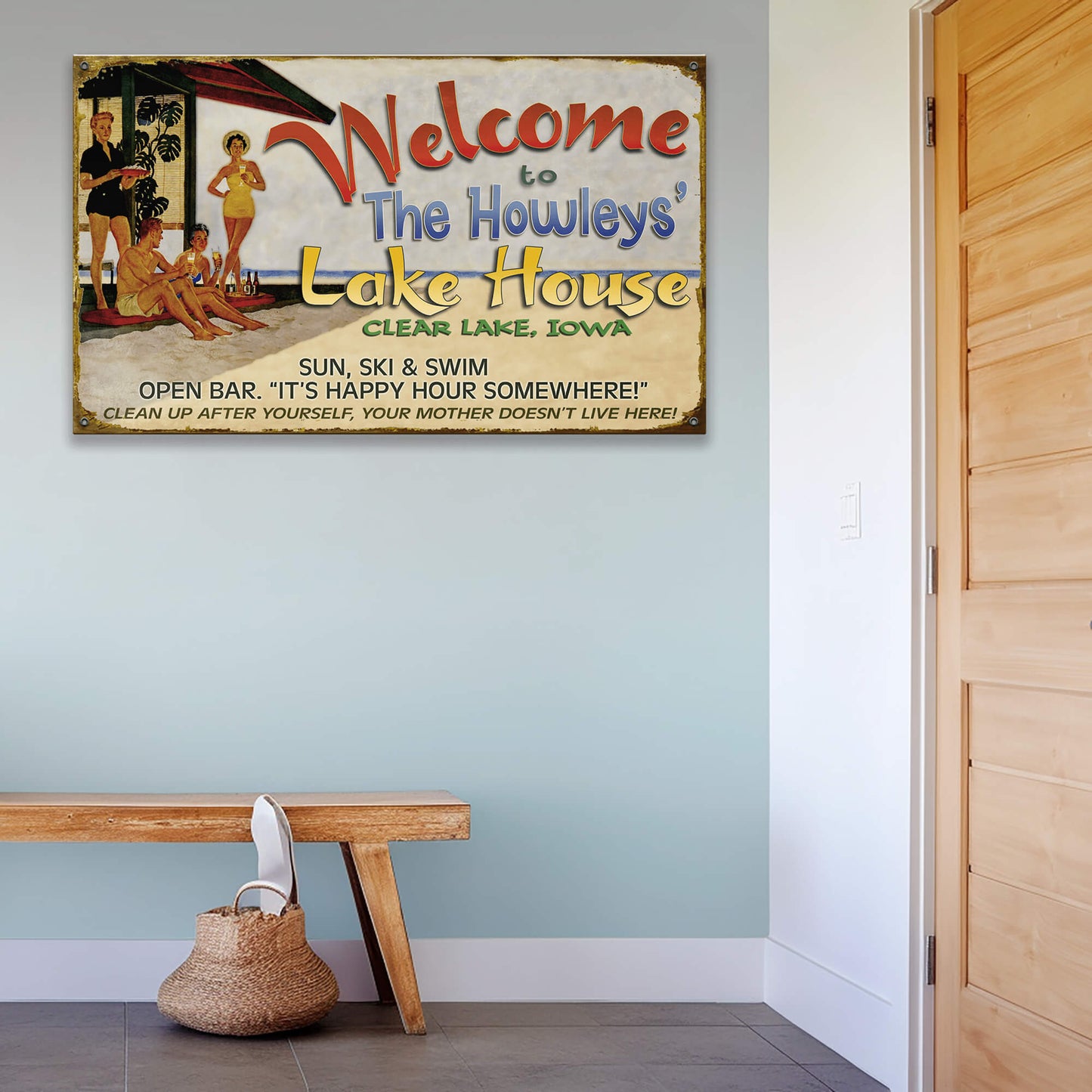 Lake House Welcome: Personalized - Wood & Metal Wall Art