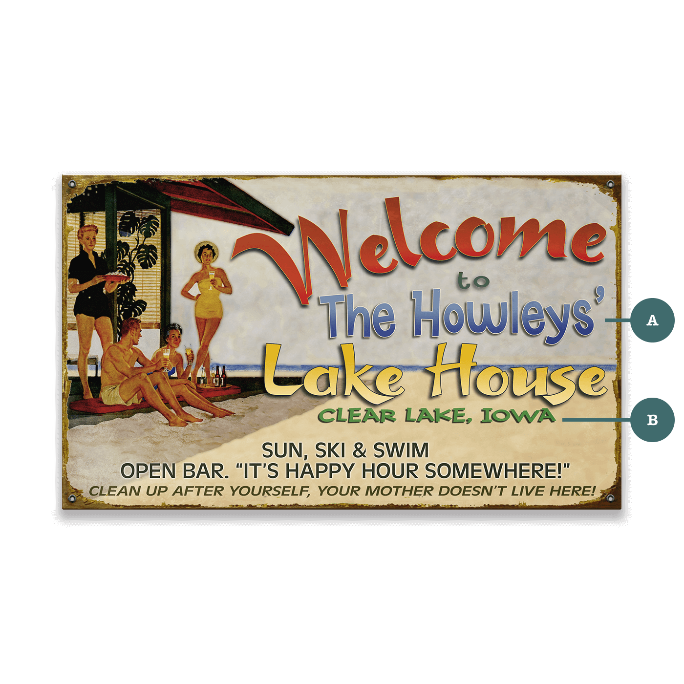 Lake House Welcome: Personalized - Wood & Metal Wall Art