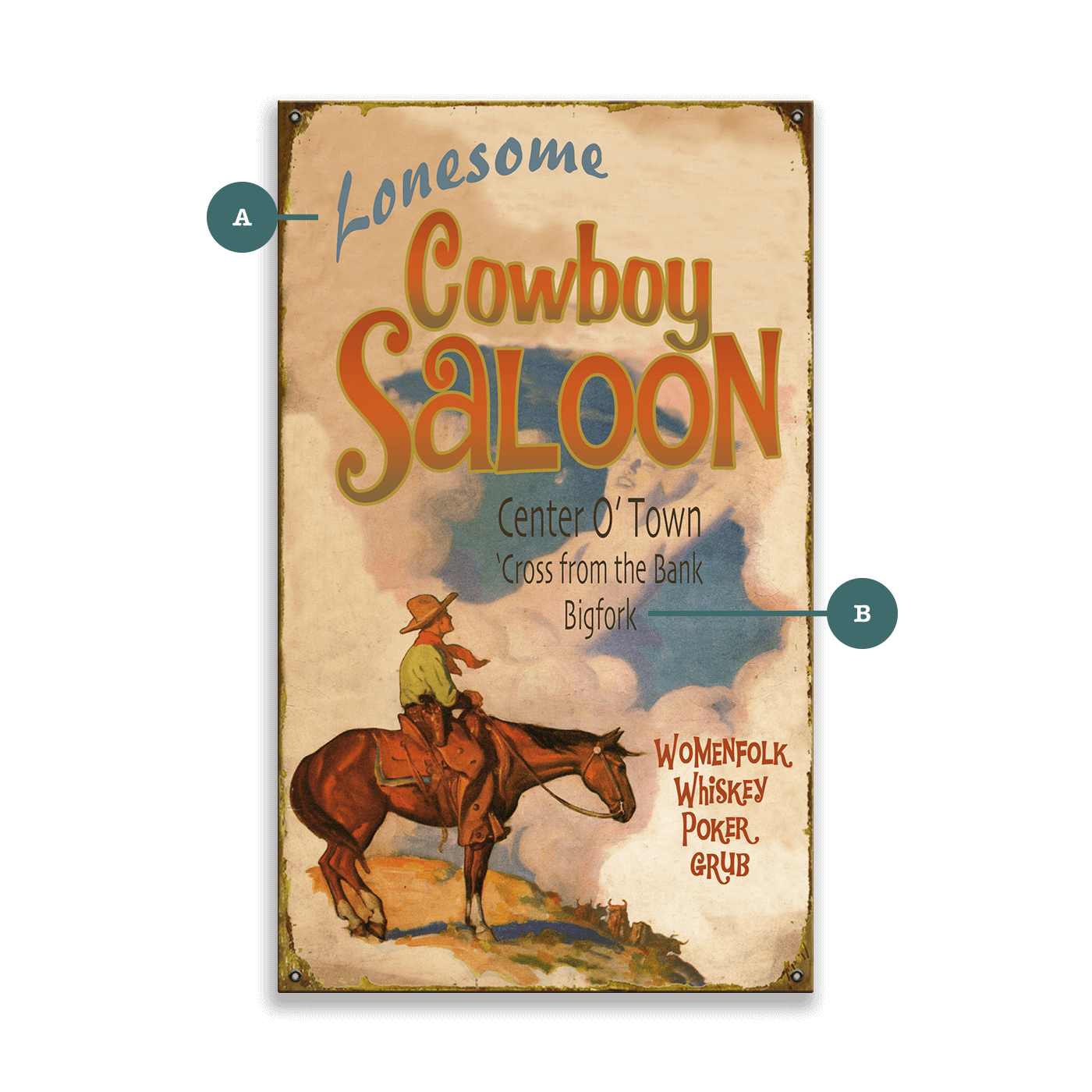 Lonesome Cowboy Saloon - Wood & Metal Wall Art