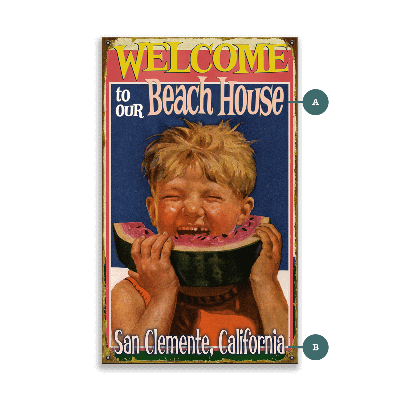 Watermelon Welcome Boy - Wood & Metal Wall Art