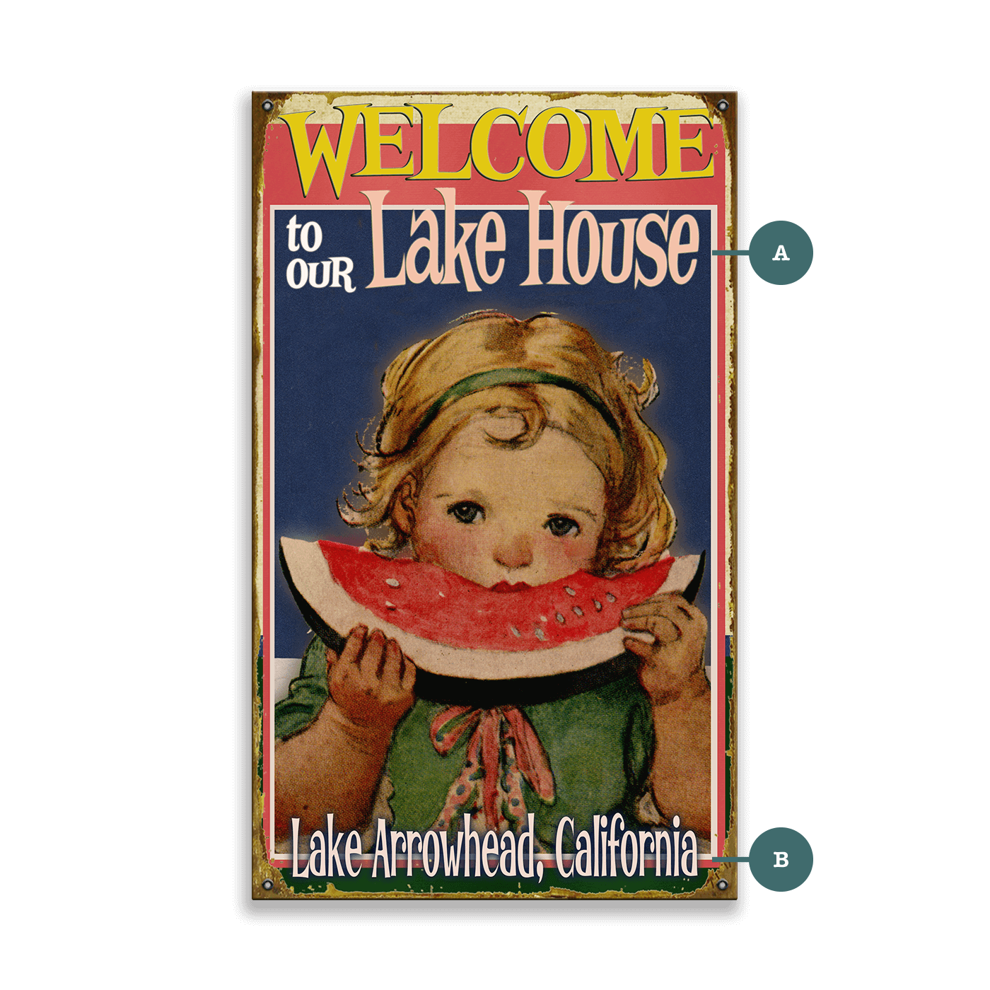 Watermelon Welcome Girl - Wood & Metal Wall Art