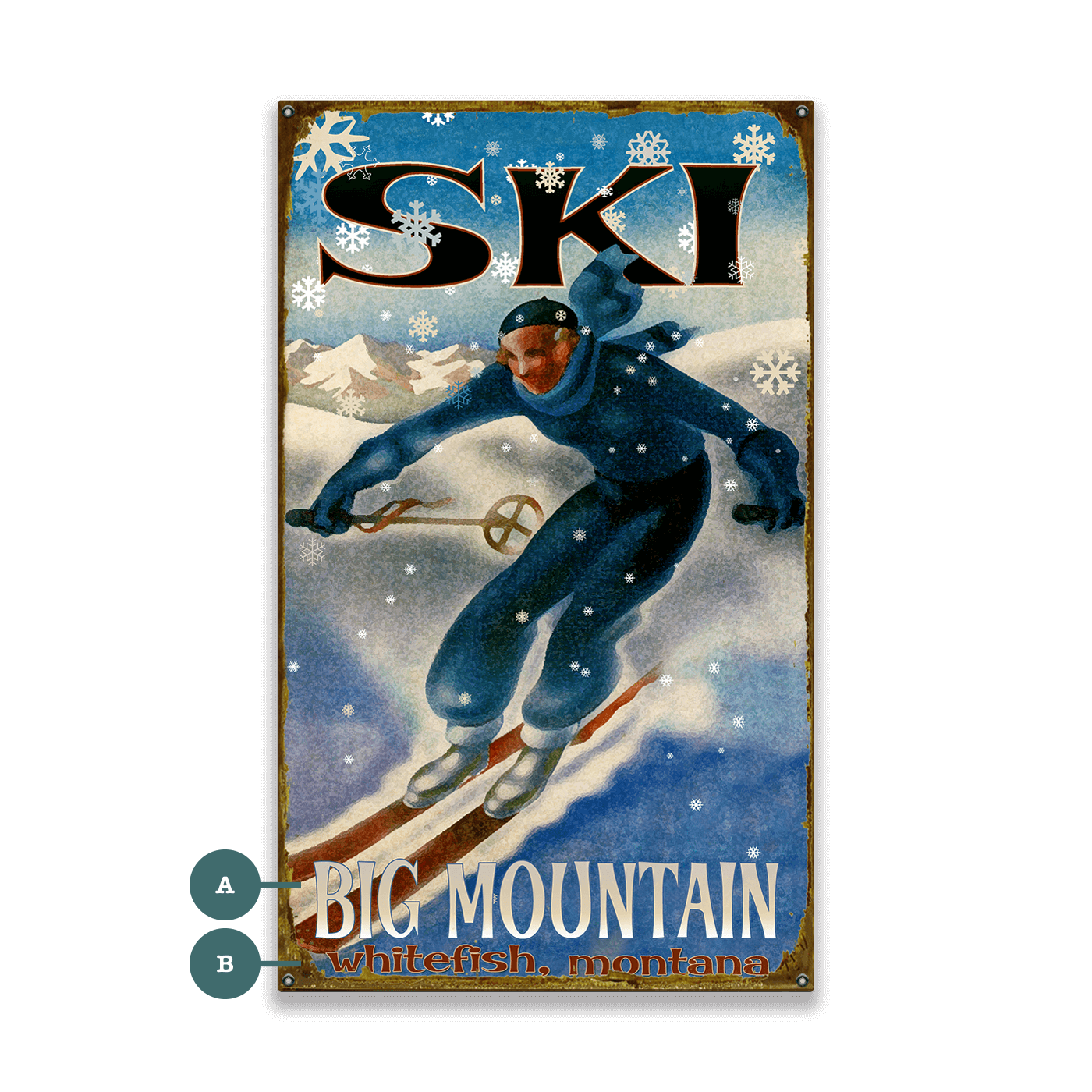 Snowflake Skier - Wood & Metal Wall Art