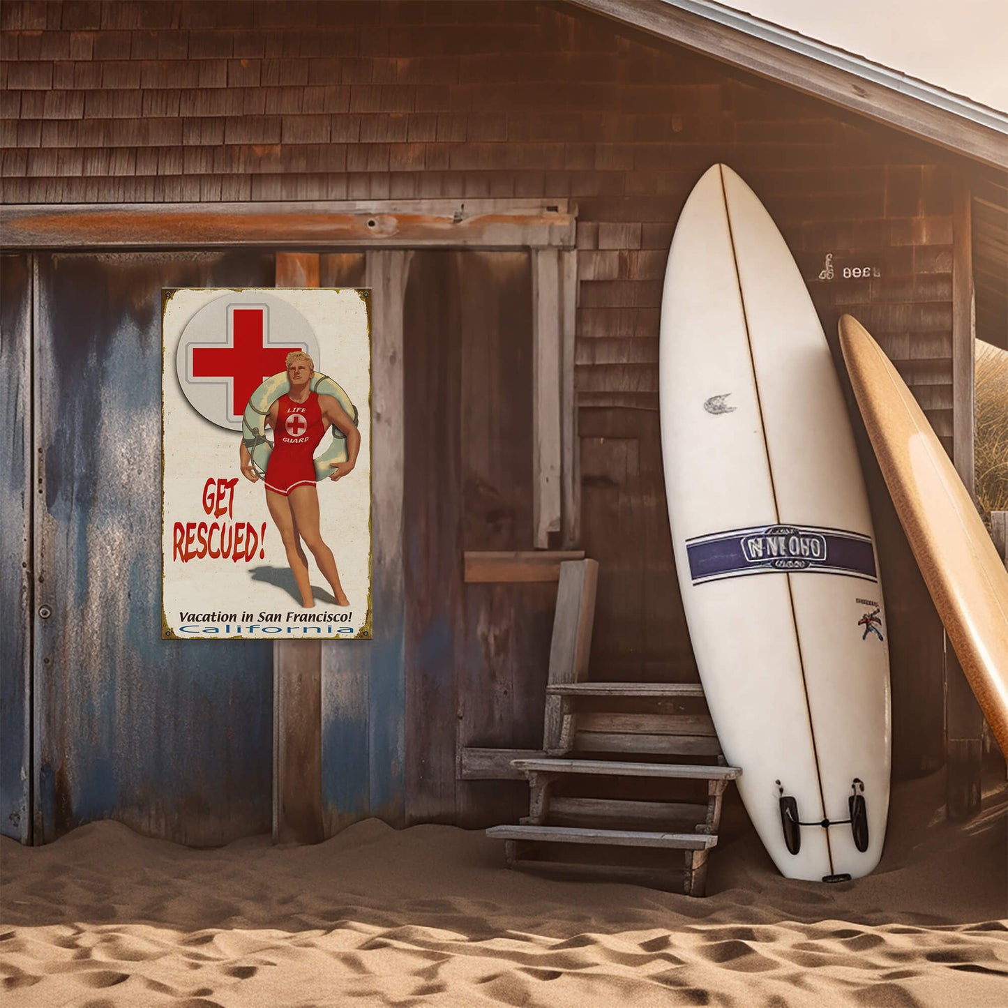 Get Rescued! Male Lifeguard - Wood & Metal Wall Art