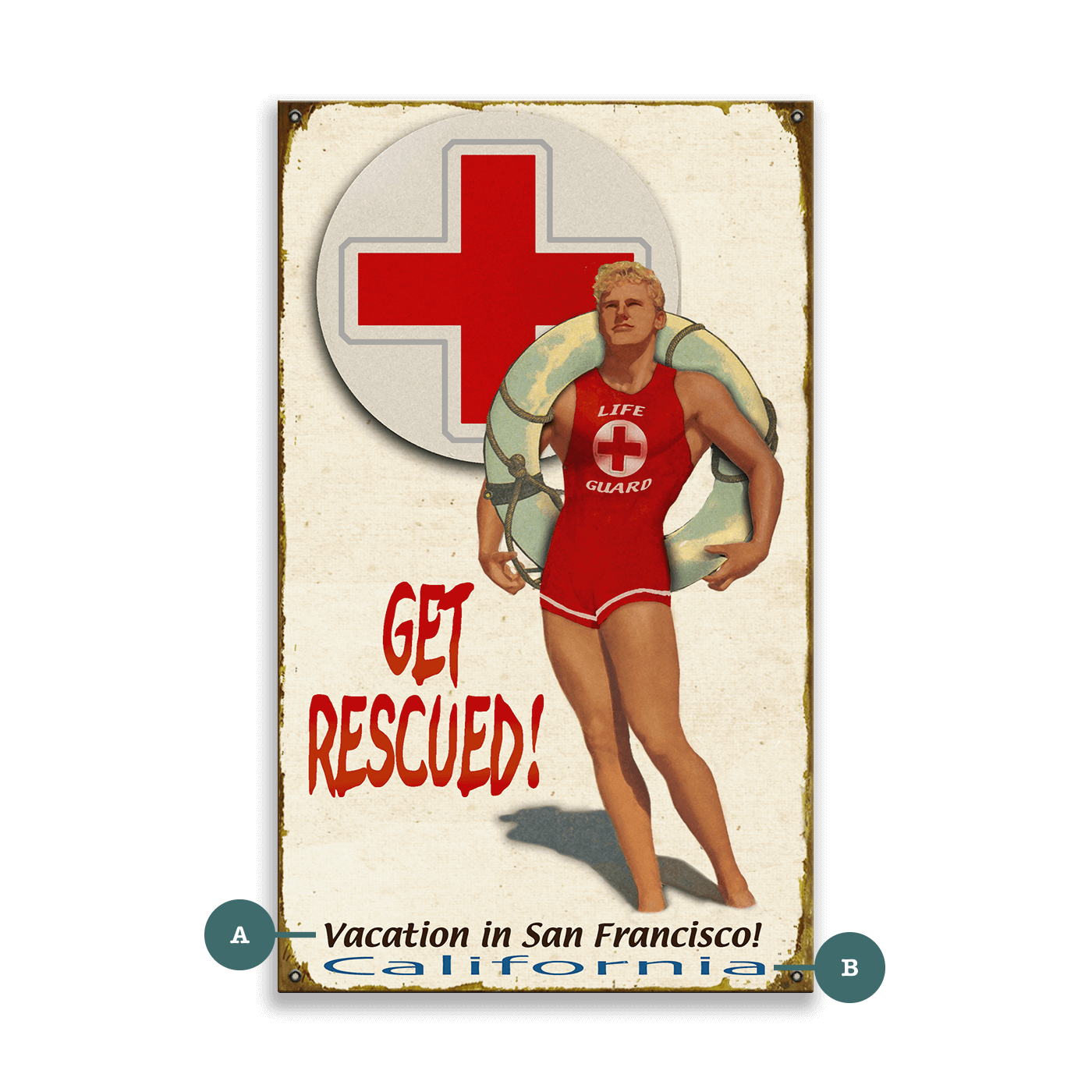 Get Rescued! Male Lifeguard - Wood & Metal Wall Art