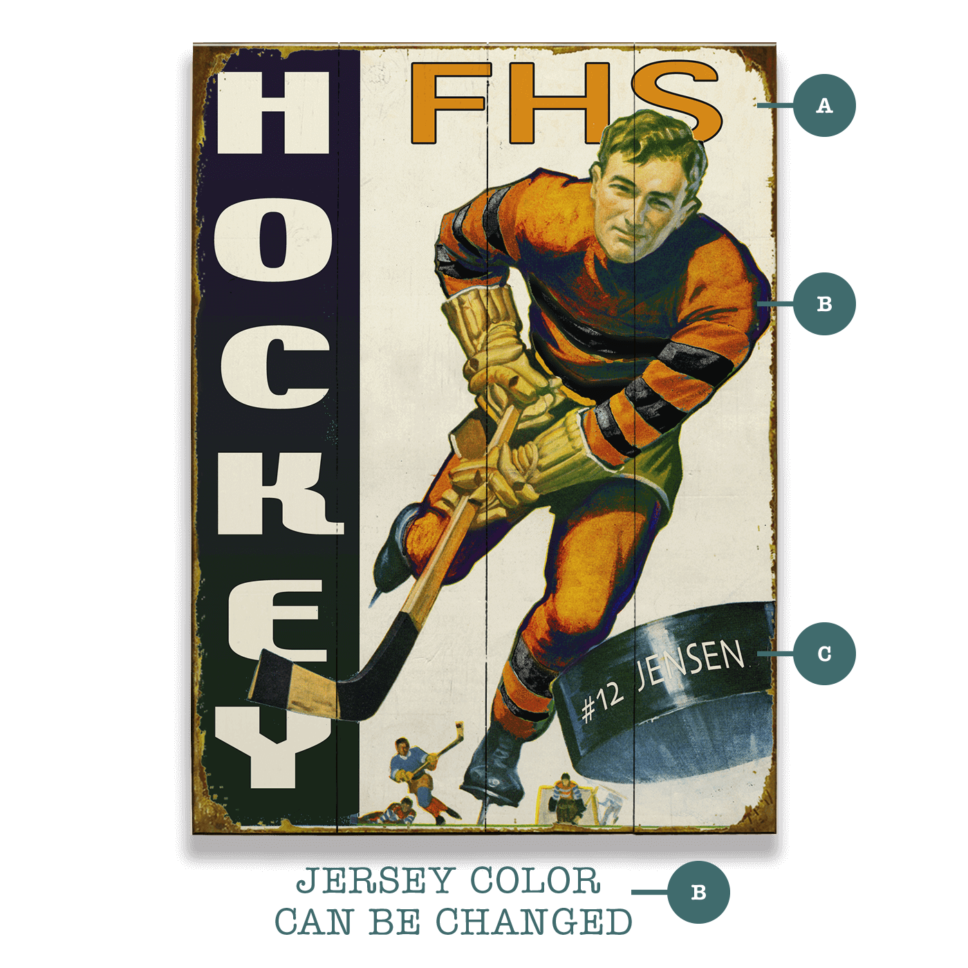 Slap Shot Hockey Player - Wood & Metal Wall Art