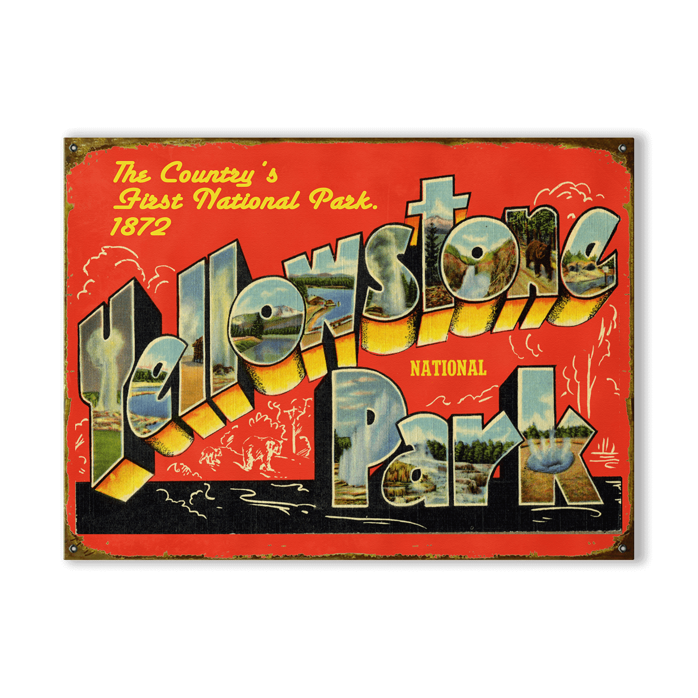 Yellowstone National Park Vintage Travel Sign - Wood & Metal Wall Art