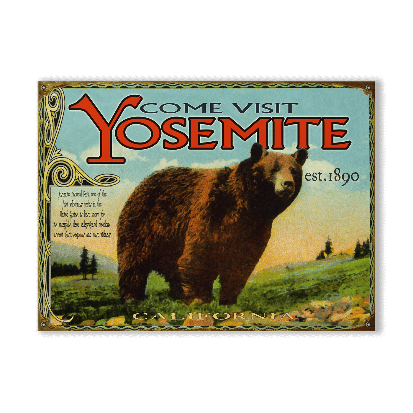 Yosemite: Bear & Meadow Scene - Wood & Metal Wall Art