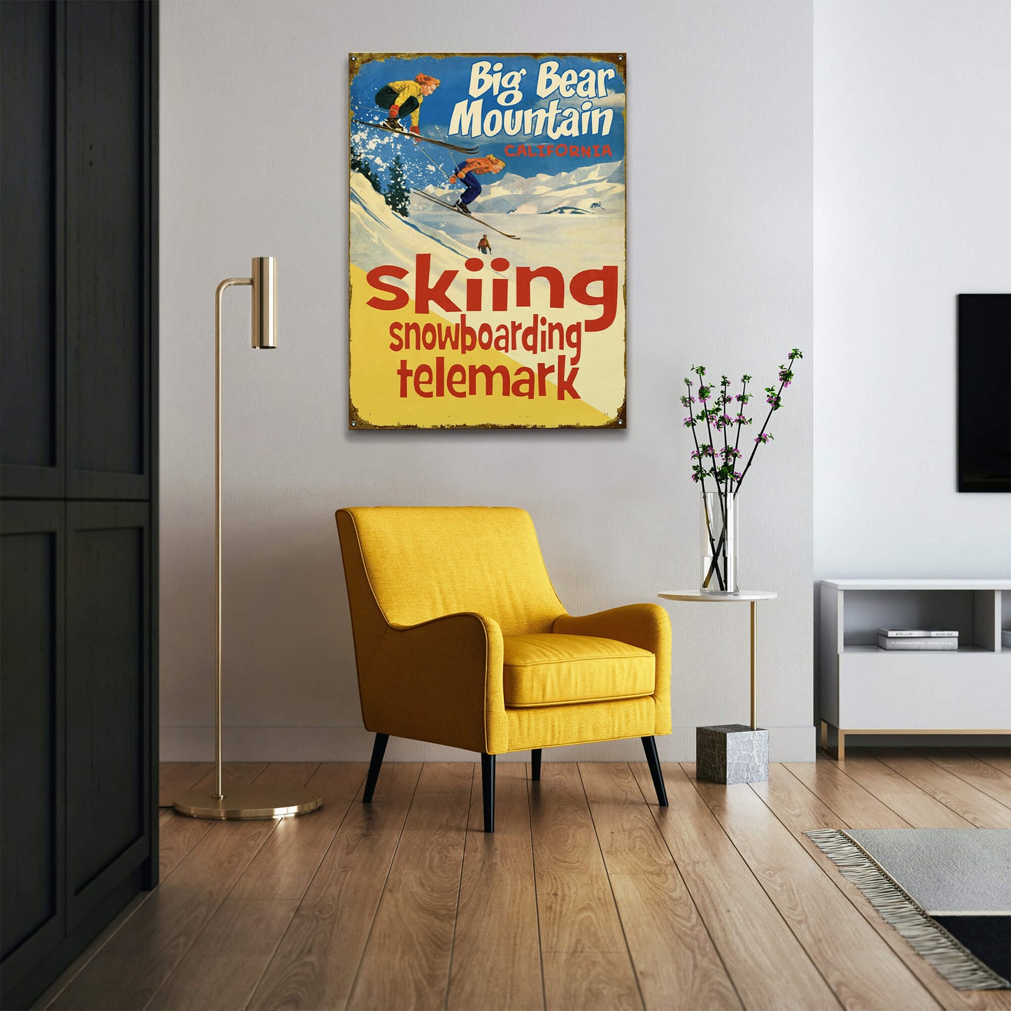Skiing, Snowboarding, Telemark - Wood & Metal Wall Art
