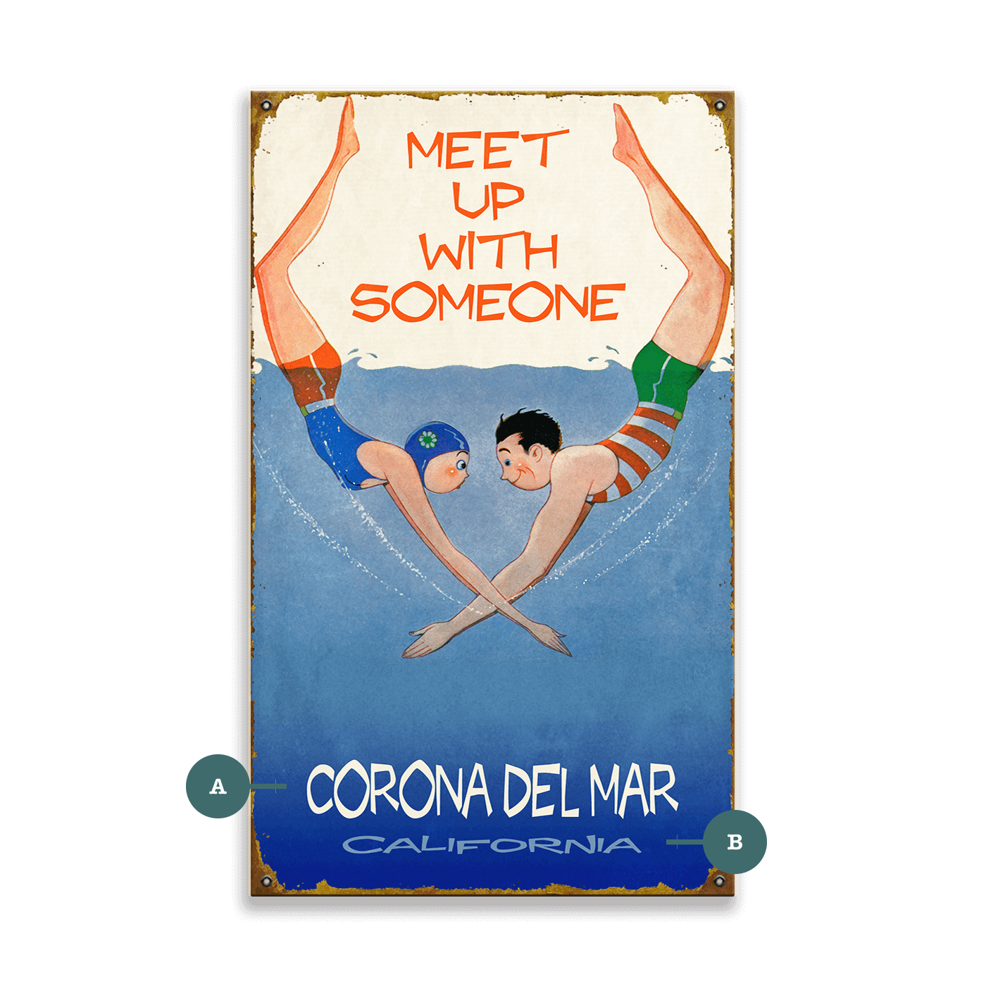 Meet Up With Someone Diving Couple - Wood & Metal Wall Art