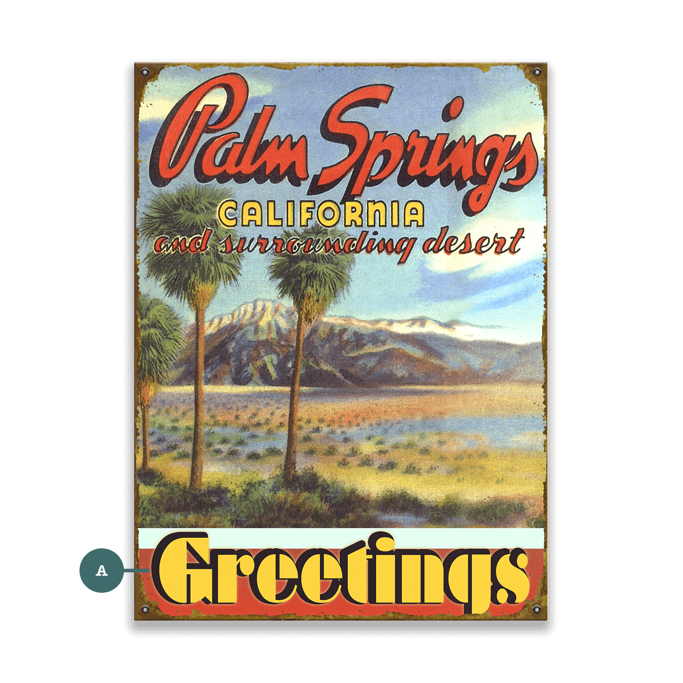 Palm Springs and Surrounding Desert Postcard - Wood & Metal Wall Art