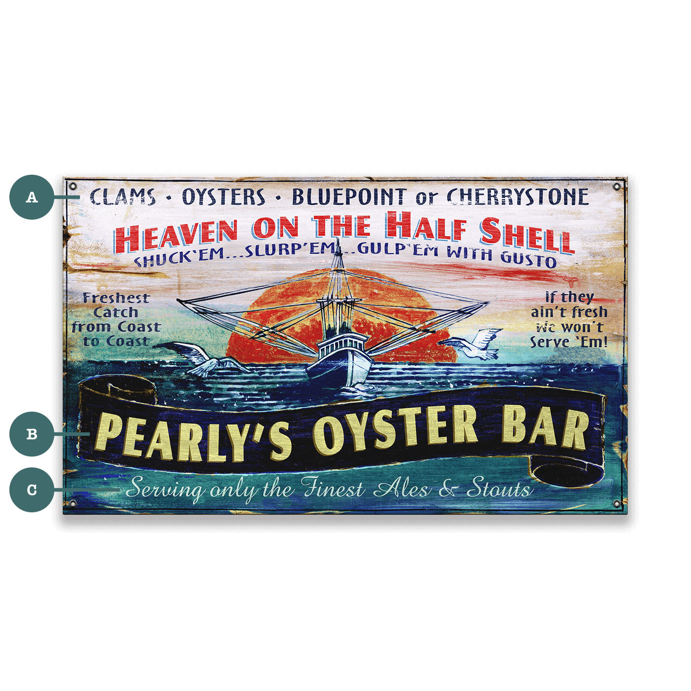 Pearly's Oyster Bar - Wood & Metal Wall Art