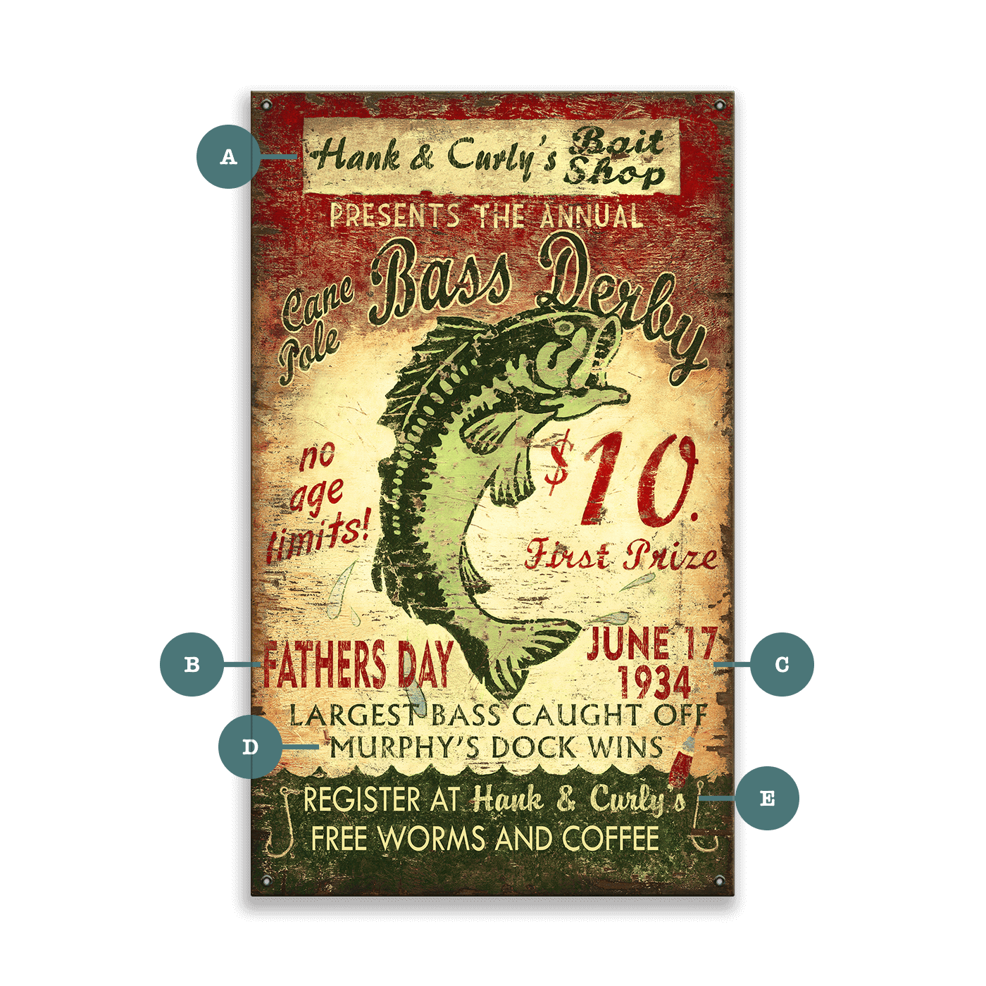 Cane Pole Bass Derby - Wood & Metal Wall Art