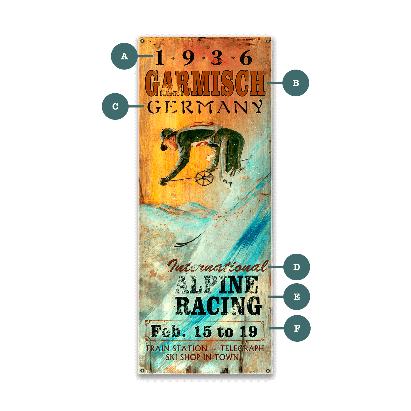 International Alpine Racing - Wood and Metal Wall Art