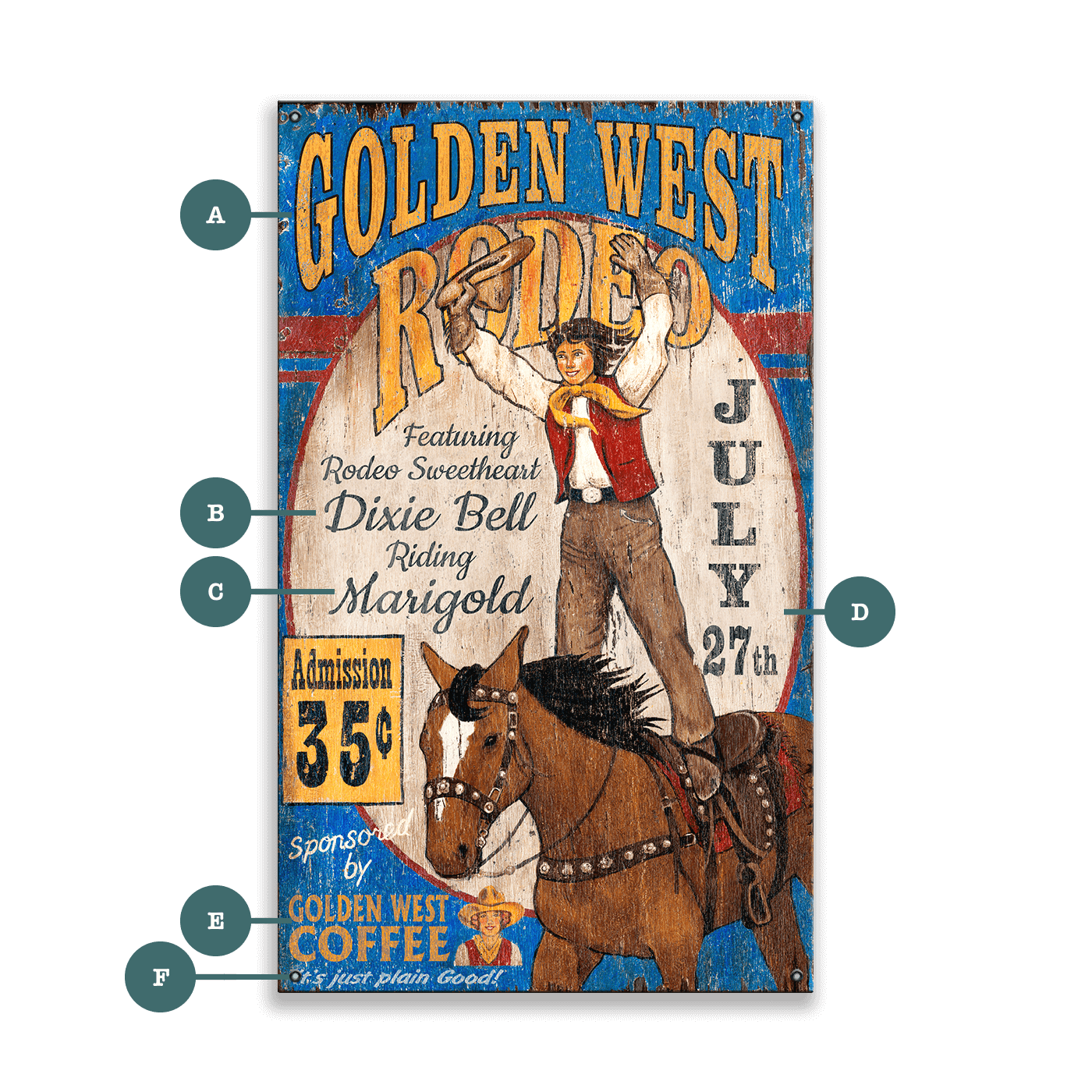 Golden West Rodeo - Wood & Metal Wall Art