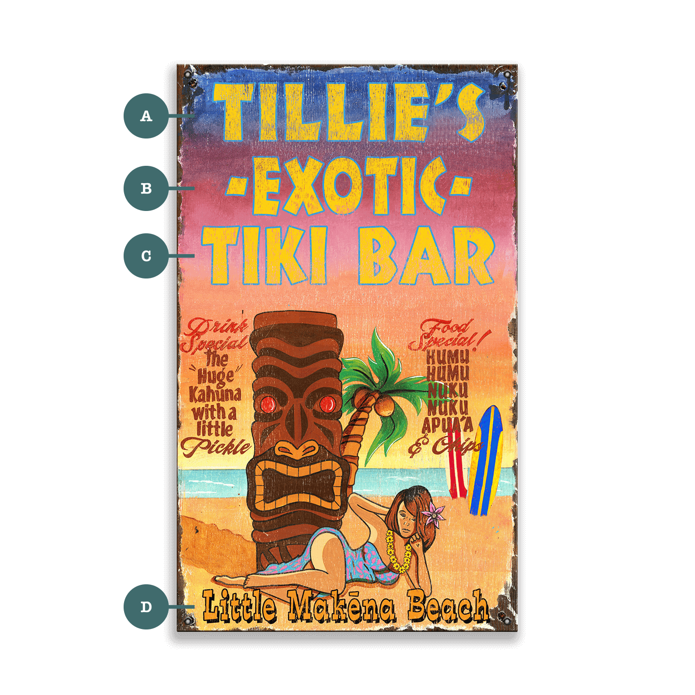 Tillie's Tiki Bar - Wood & Metal Wall Art