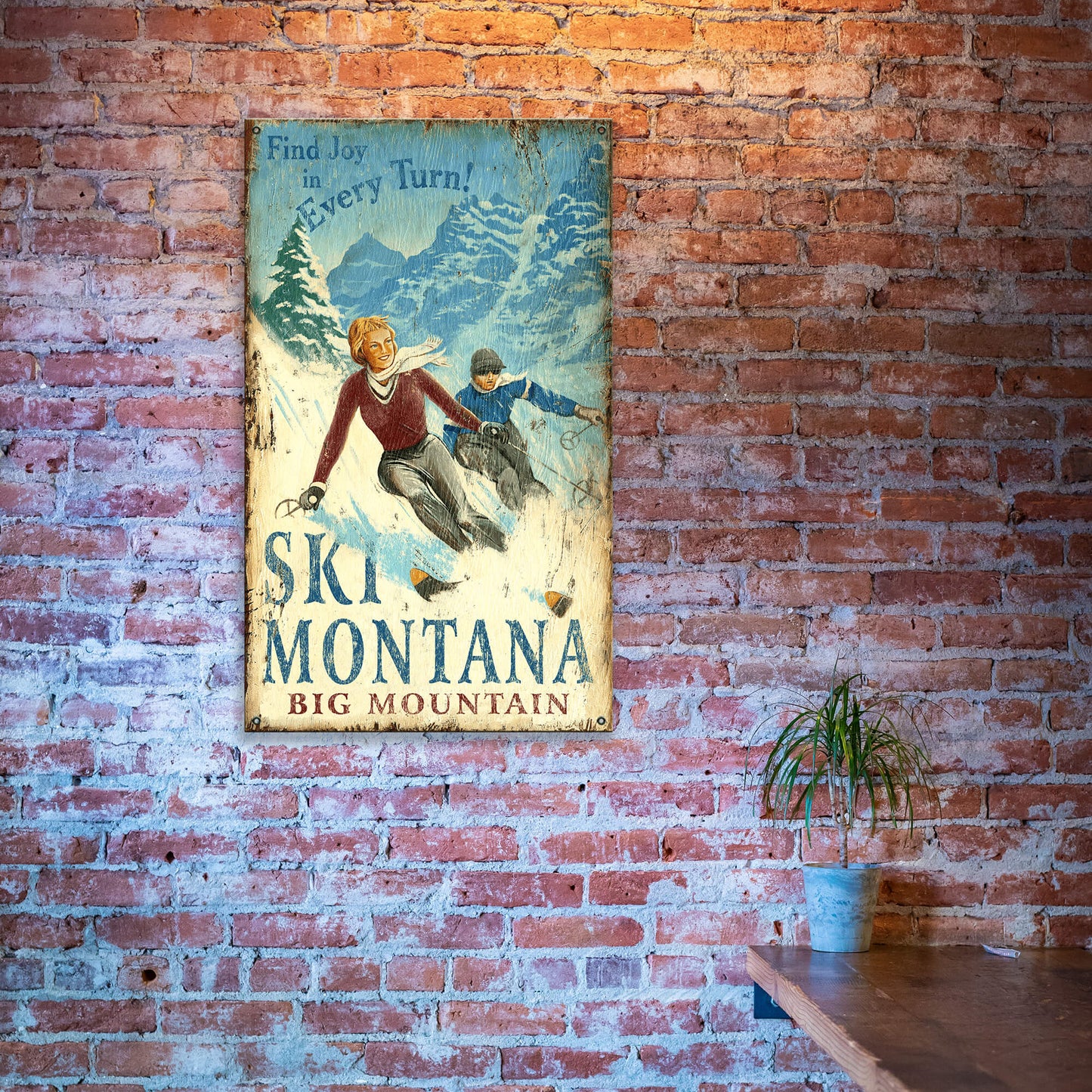 Ski Montana: Find Joy in Every Turn - Wood & Metal Wall Art