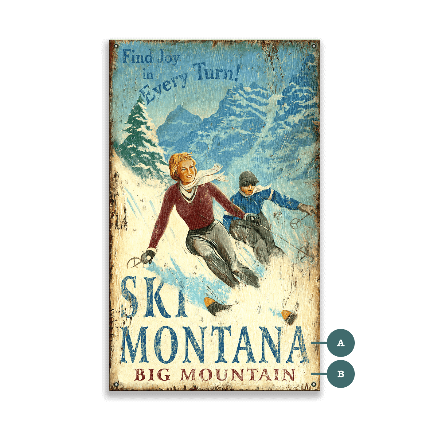Ski Montana: Find Joy in Every Turn - Wood & Metal Wall Art