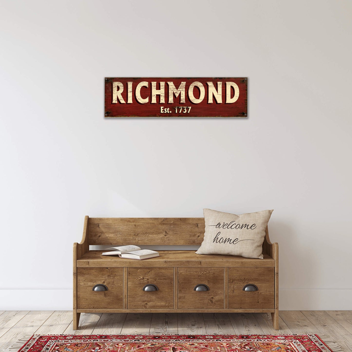 Old Town Charm Sign: Red - Wood & Metal Wall Art