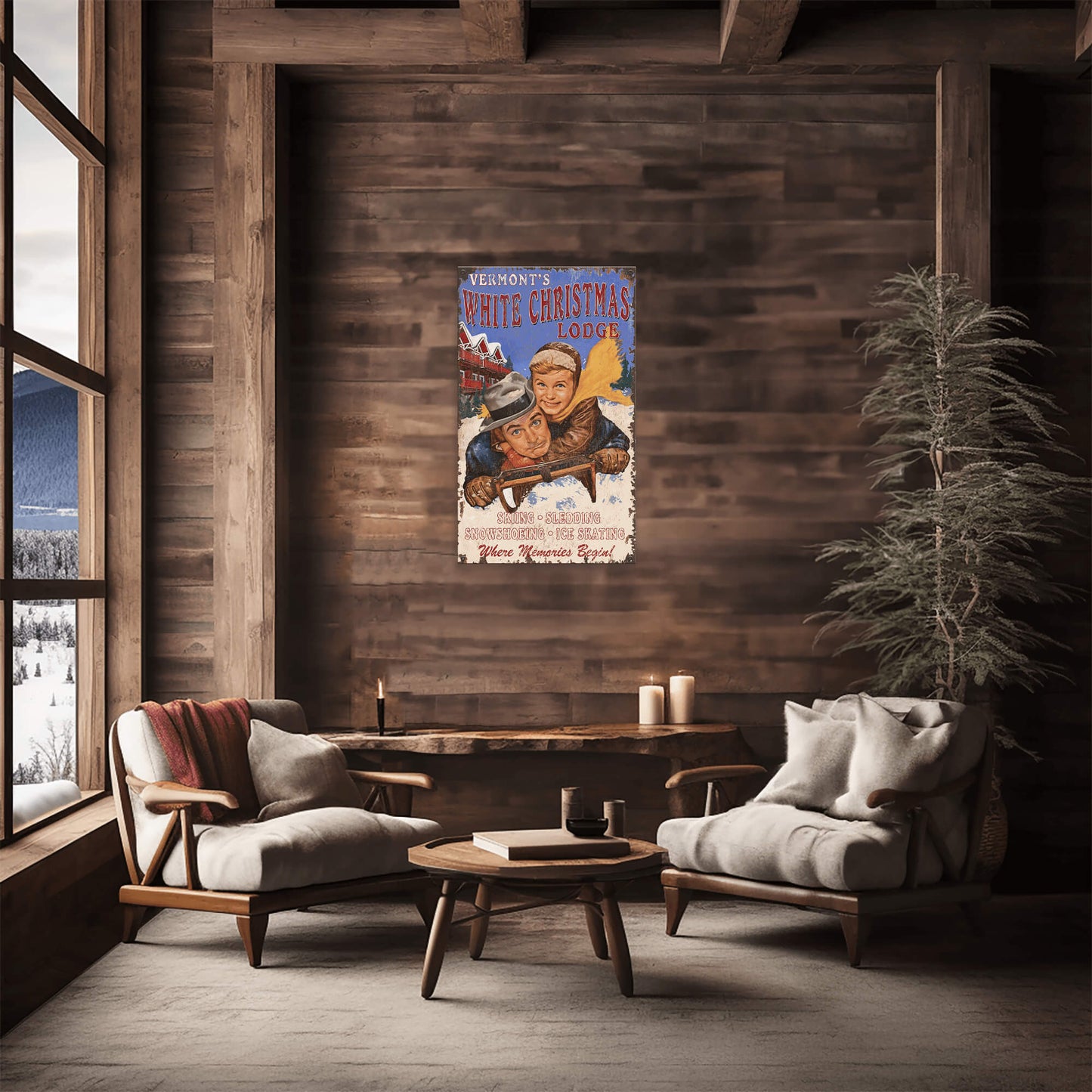 White Christmas Lodge - Wood & Metal Wall Art
