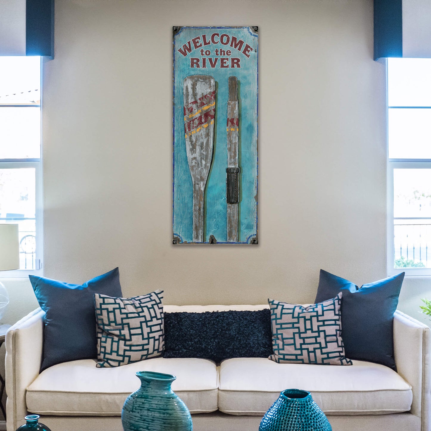 Lake Welcome with Oars - Wood & Metal Wall Art