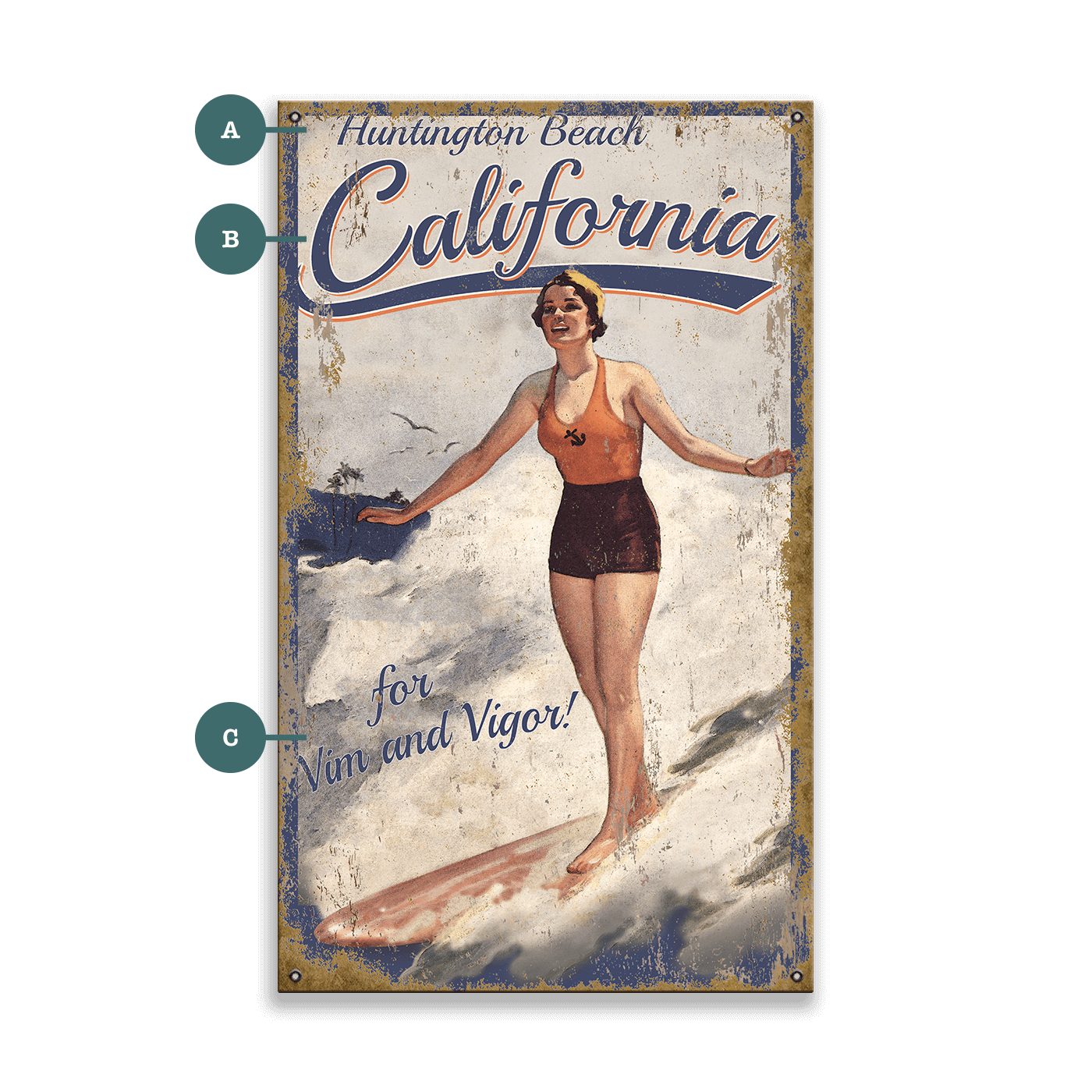 California Surfin - Wood & Metal Wall Art