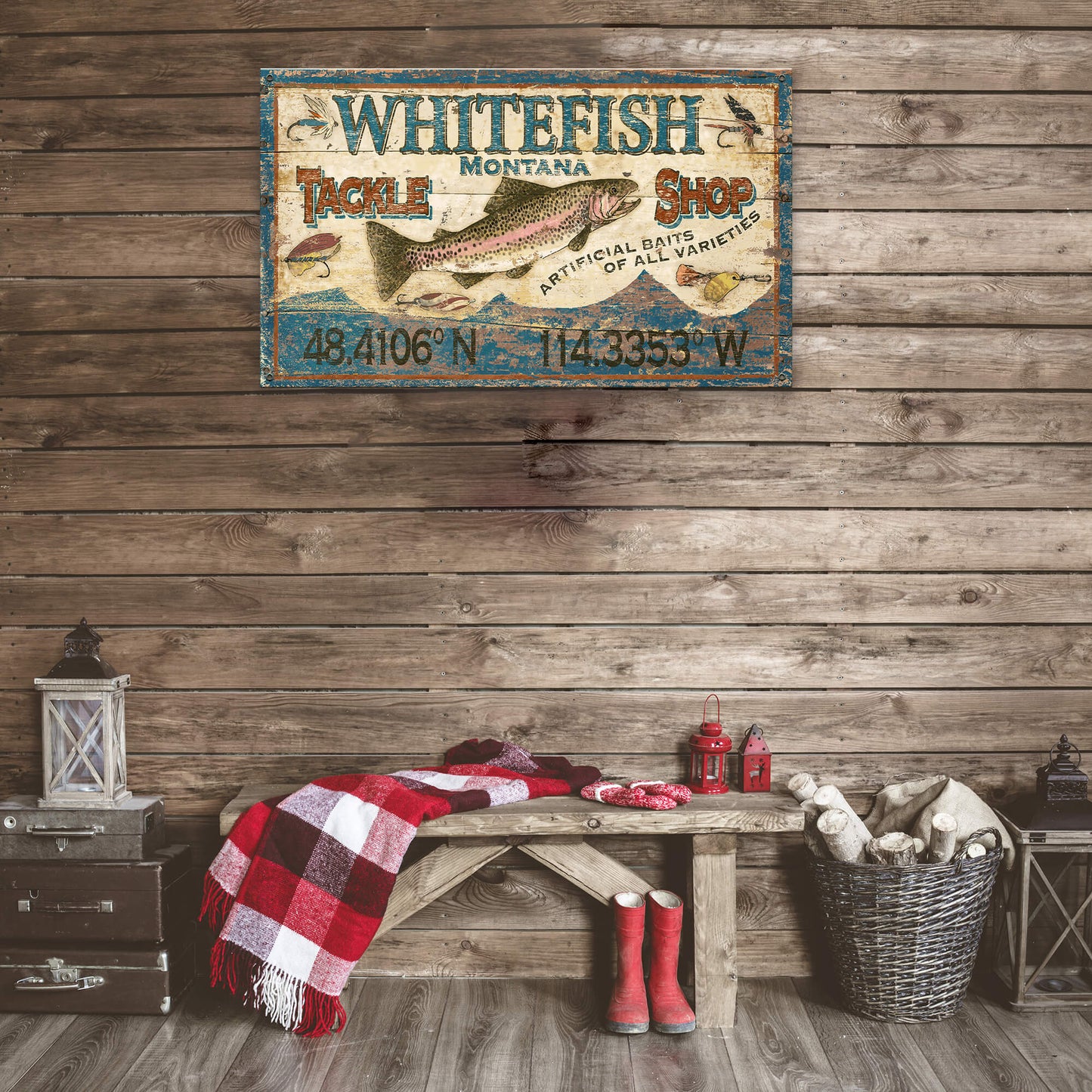Trout Tackle Sign - Wood & Metal Wall Art