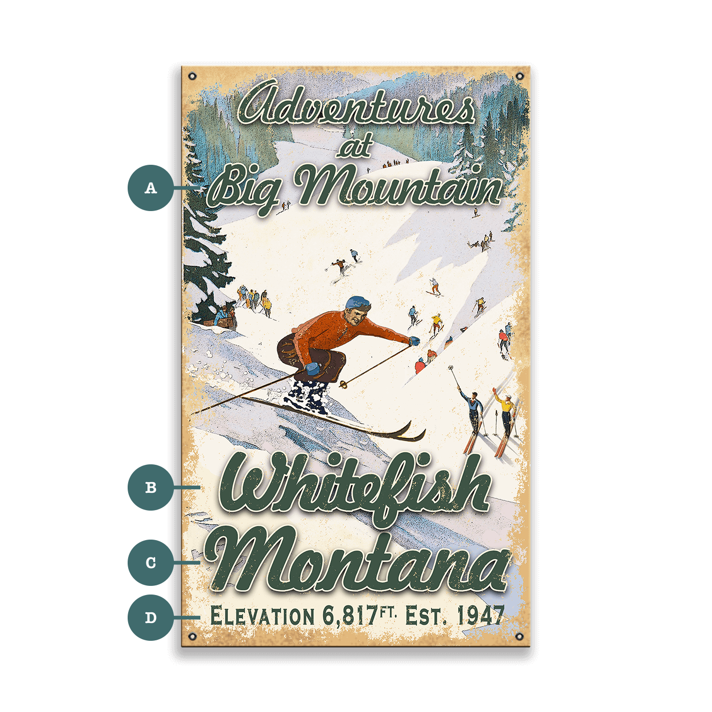 Retro Ski Adventures - Wood & Metal Wall Art