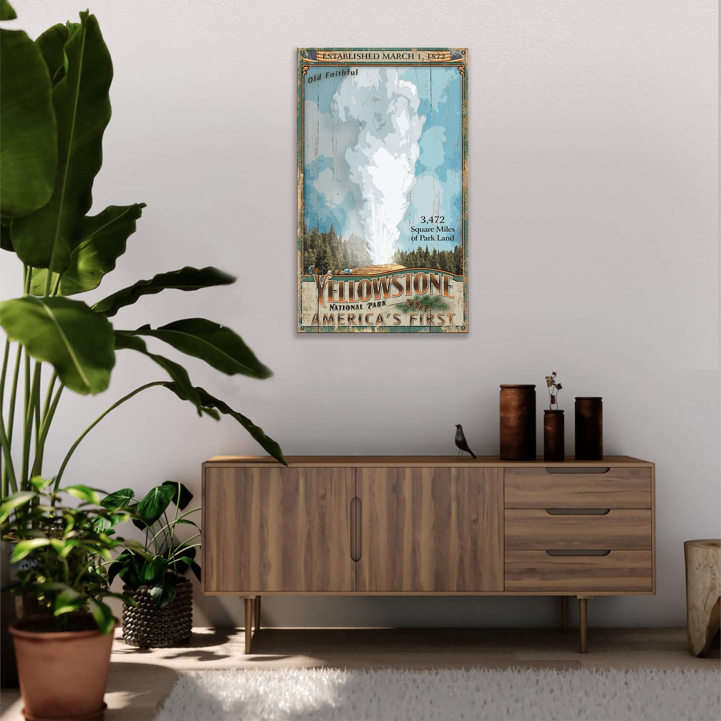 Old Faithful Geyser - Yellowstone - Wood & Metal Wall Art