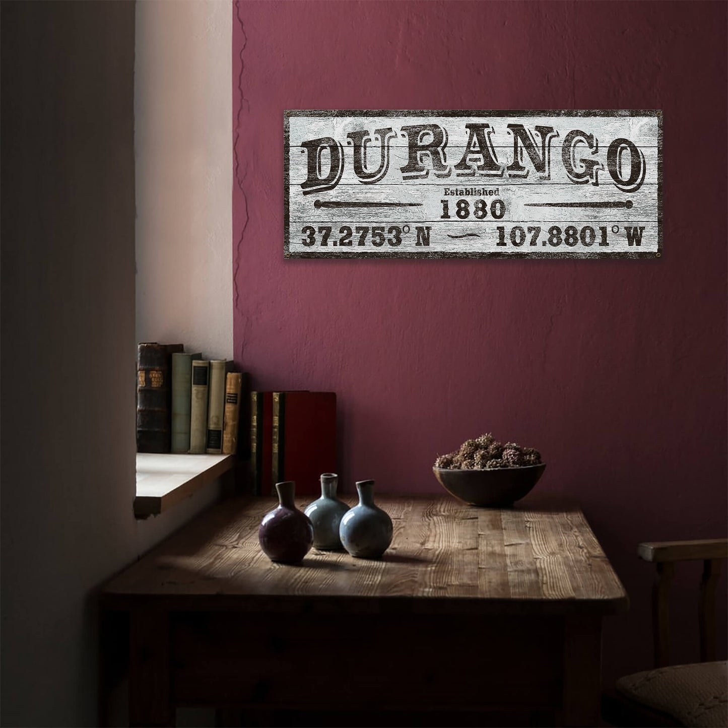 Durango Western Town Established & Coordinates - Wood & Metal Wall Art